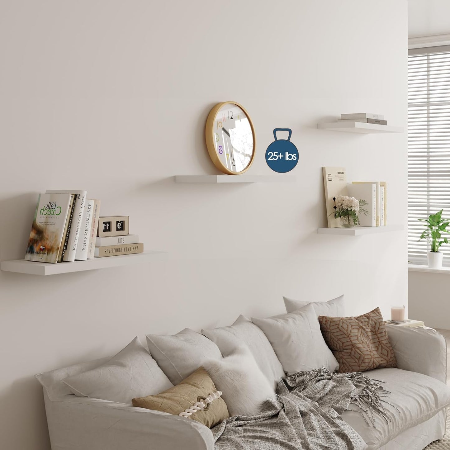 Wall Shelf Set of 3, White Floating Shelves 30 in W x 10 in D x 1 in H, Wooden Floating Wall Shelf with Invisible Brackets for Living Room/Bedroom/Bathroom/Kitchen Storage and Decor