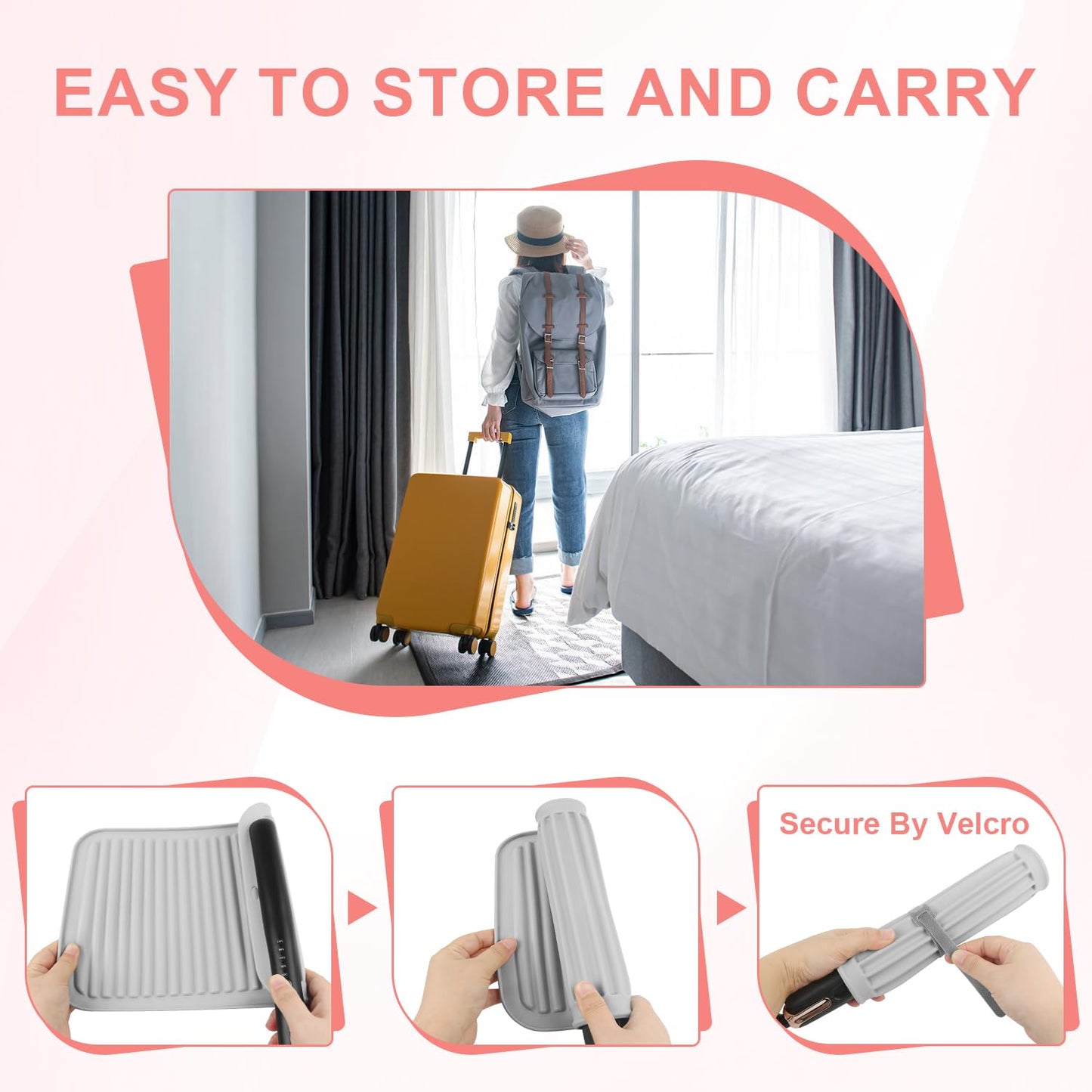 Large Silicone Heat Resistant Mat, Professional Hot Hair Tools Mat for Curling Iron, Flat Iron, Hair Straightener, Portable Hot Pad Cover with Velcro for Travel Home Salon(11.8" x 9.0")