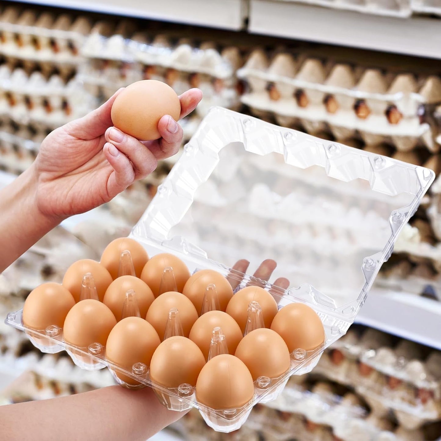 Zubebe 200 Clear Plastic Egg Trays - Bulk Empty Chicken Egg Tray Holds Securely - Clear Blank Egg Cartons for Farm, Market, Home Refrigerator Storage (3 x 5 Grids)