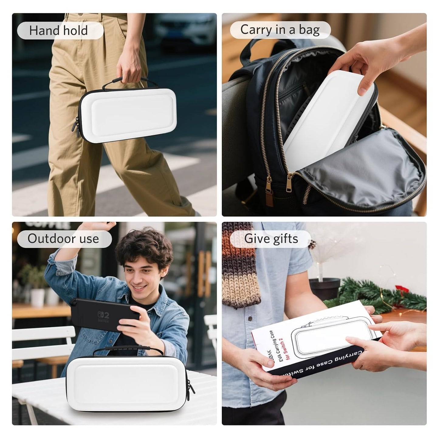 CoBak Large Capacity Carrying Case for Nintendo Switch 2 (2025) - 3 in 1 Accessories Bundle with 2 Screen Protectors, Thumb Grip Caps, 24 Game Cartridges, Hard Shell Portable Travel Pouch, White