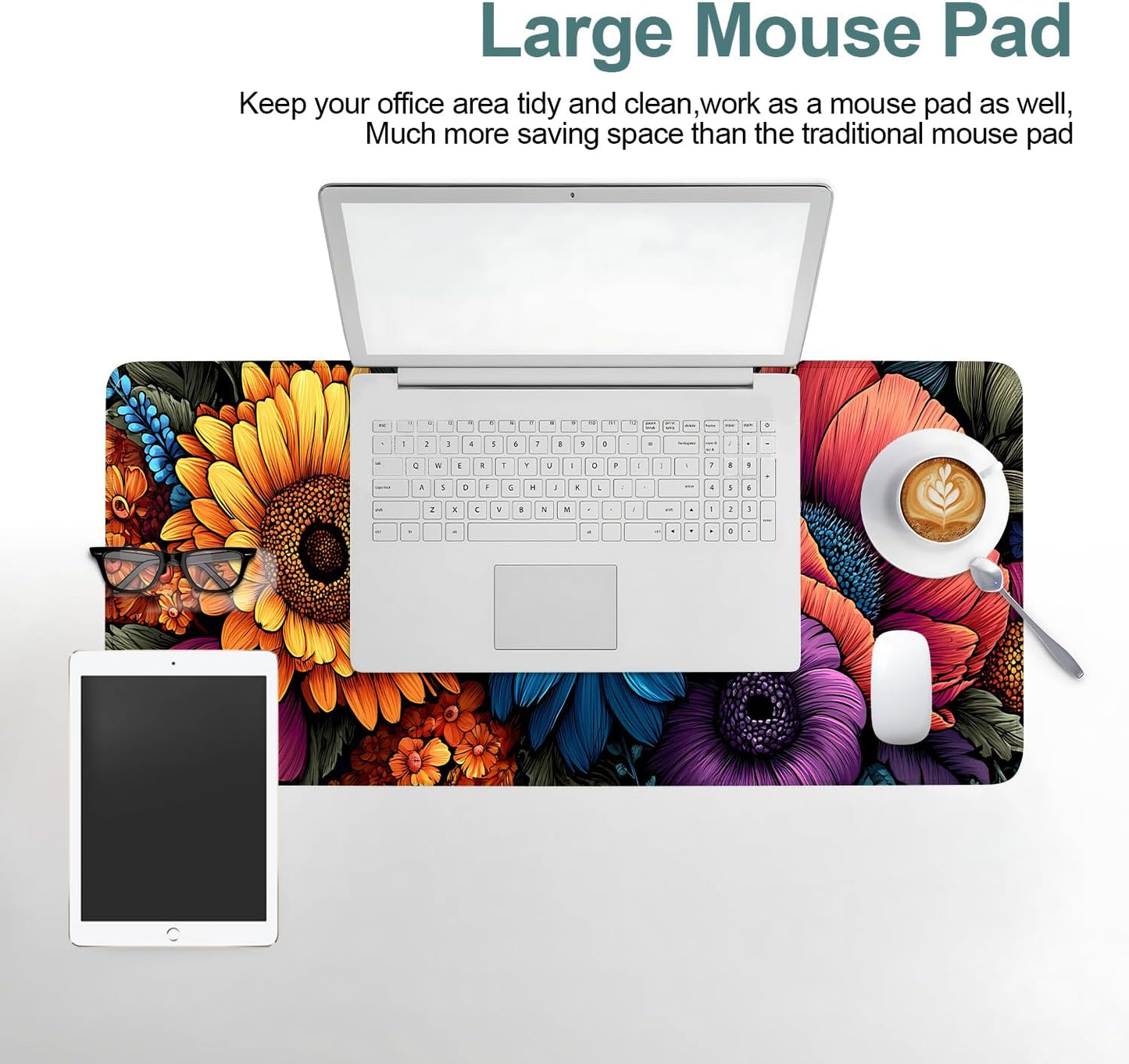 Flower Gaming Mouse Pad 31.5"x11.8"Desk Mat Anti-Slip Rubber Base & Durable Stitched Edges for Gamers Smooth Mouse Writing Surface for Desk Office/Home