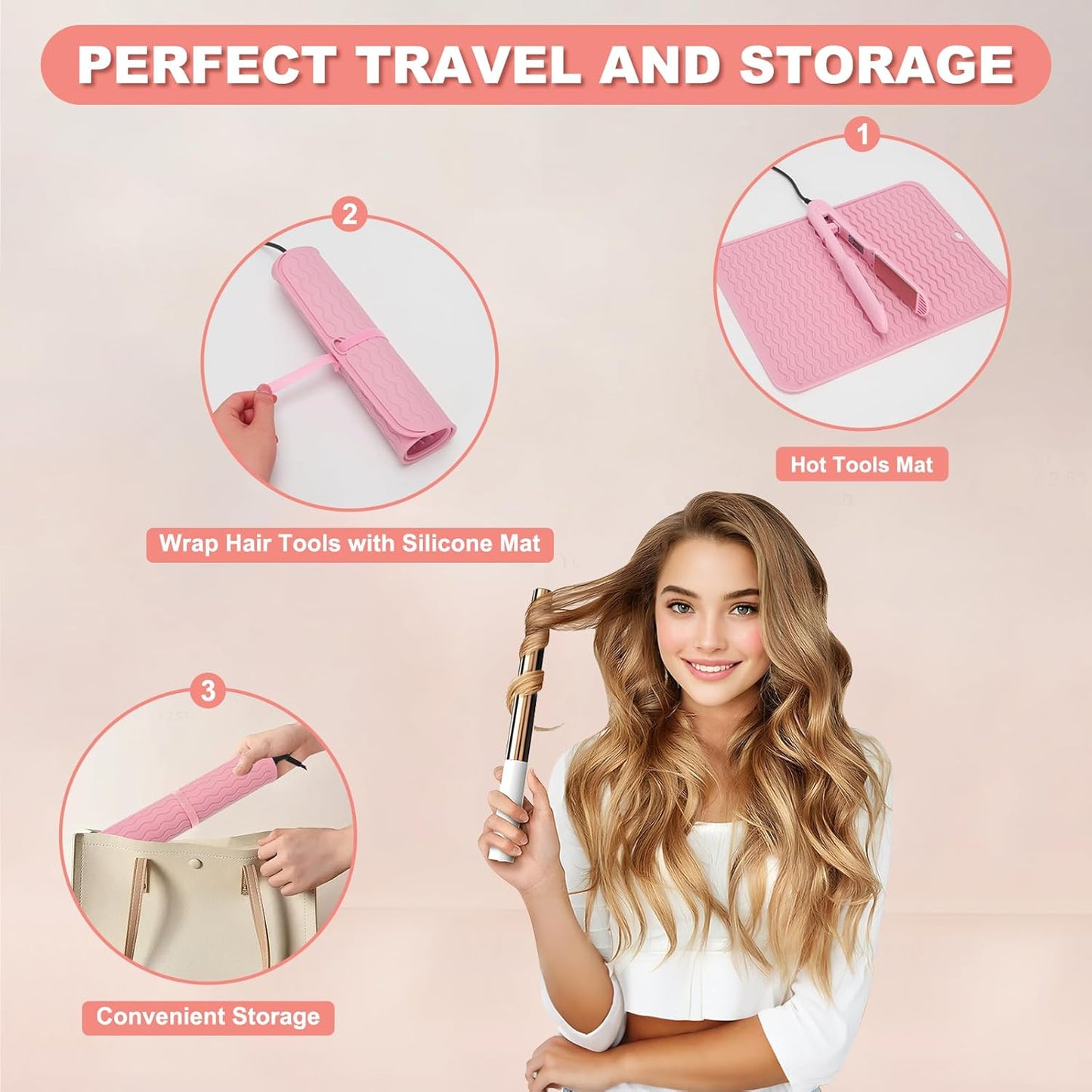 Oversize Silicone Heat Resistant Mat for Curling Irons, Hair Straighteners, Flat Irons and Hot Hair Styling Tools, Portable Wrap Pad Cover for Vanity, Travel, Salon(14.2" x 11.0")