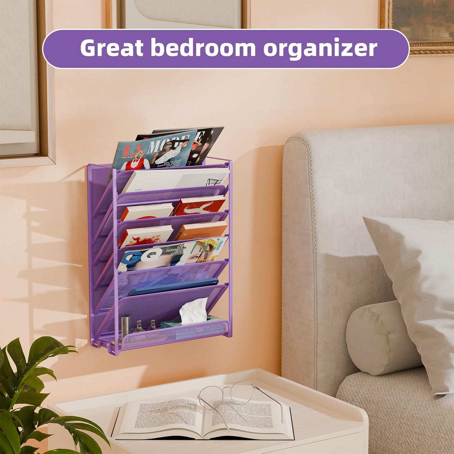 Simple Trending Wall File Organizer, Mesh 7-Tier Vertical Hanging File Holder, Desktop Metal Files Rack for Office and Home, Black