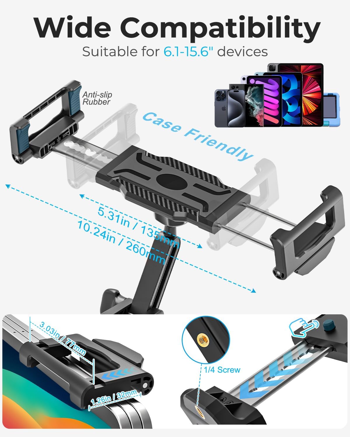 Tablet Pillow Stand with Storage Liner - Leatherette, Stable Support for 6.1-15.6 Inch Devices, Waterproof & Foldable for Sofa/Bed/Floor, Fit Thickness Case for iPad Pro/Air/Mini, Galaxy Tab