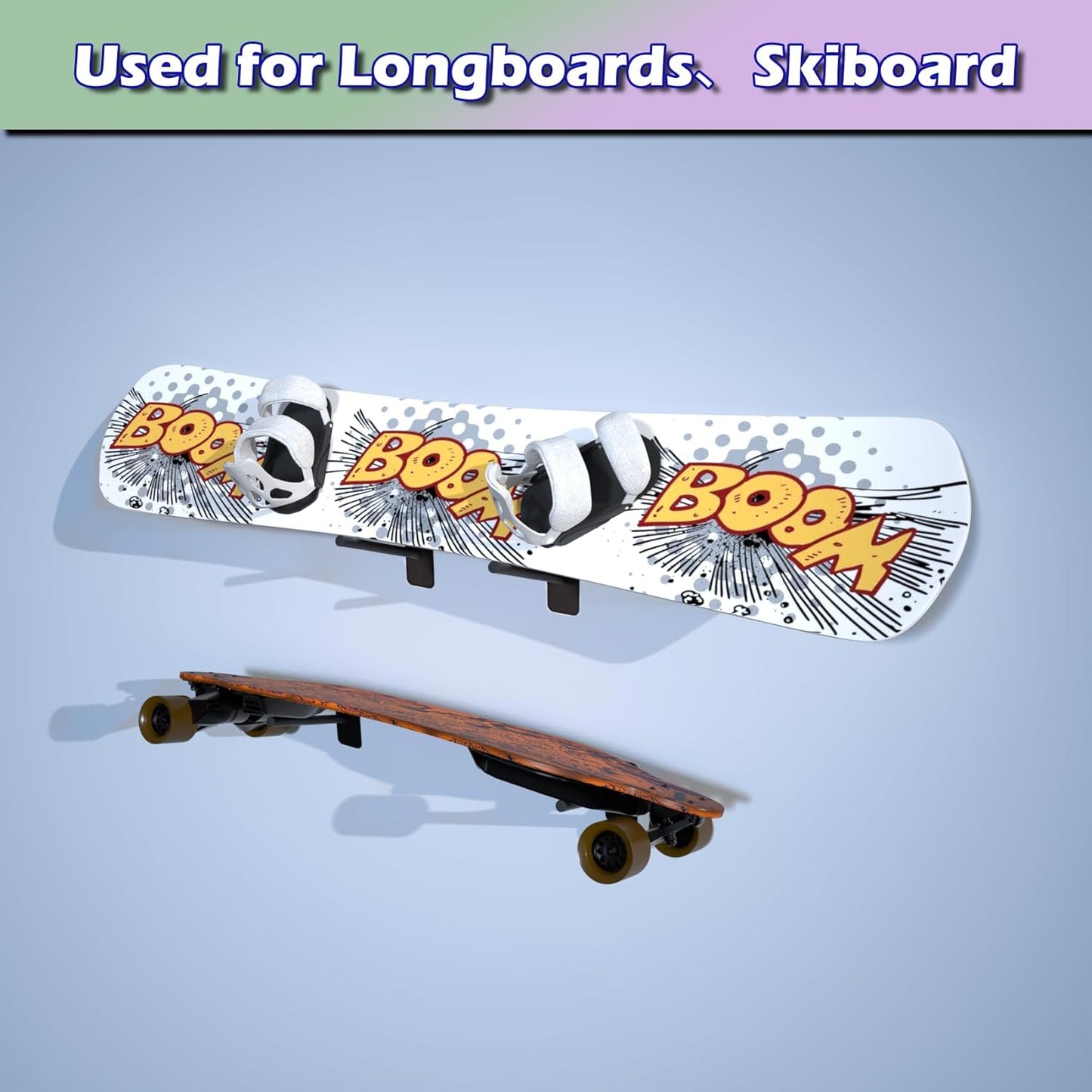 Skateboard Wall Mount Skateboard Hanger Skate Deck Display Holder Skateboard Hook Ski Rack for Garage Longboard Rack Snowboard Storage (4pcs)