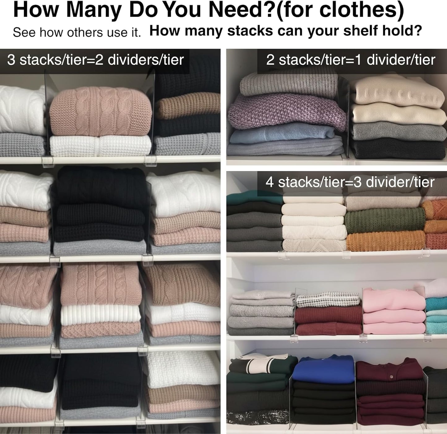 Shelf Dividers Purse Organizer for Closet: 11-inch Tall(Higher Version) Acrylic Sweater Organizer - Upgraded Extra Height for Large Handbags, Totes, Clothes, Towels on Wood Shelves 6-Pack