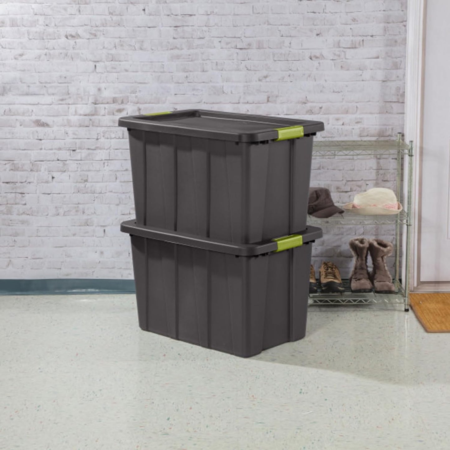 Sterilite 4-Pack Storage Bins with Lids, Heavy Duty Totes, Tuff1, 30 Gallon, Flat Gray