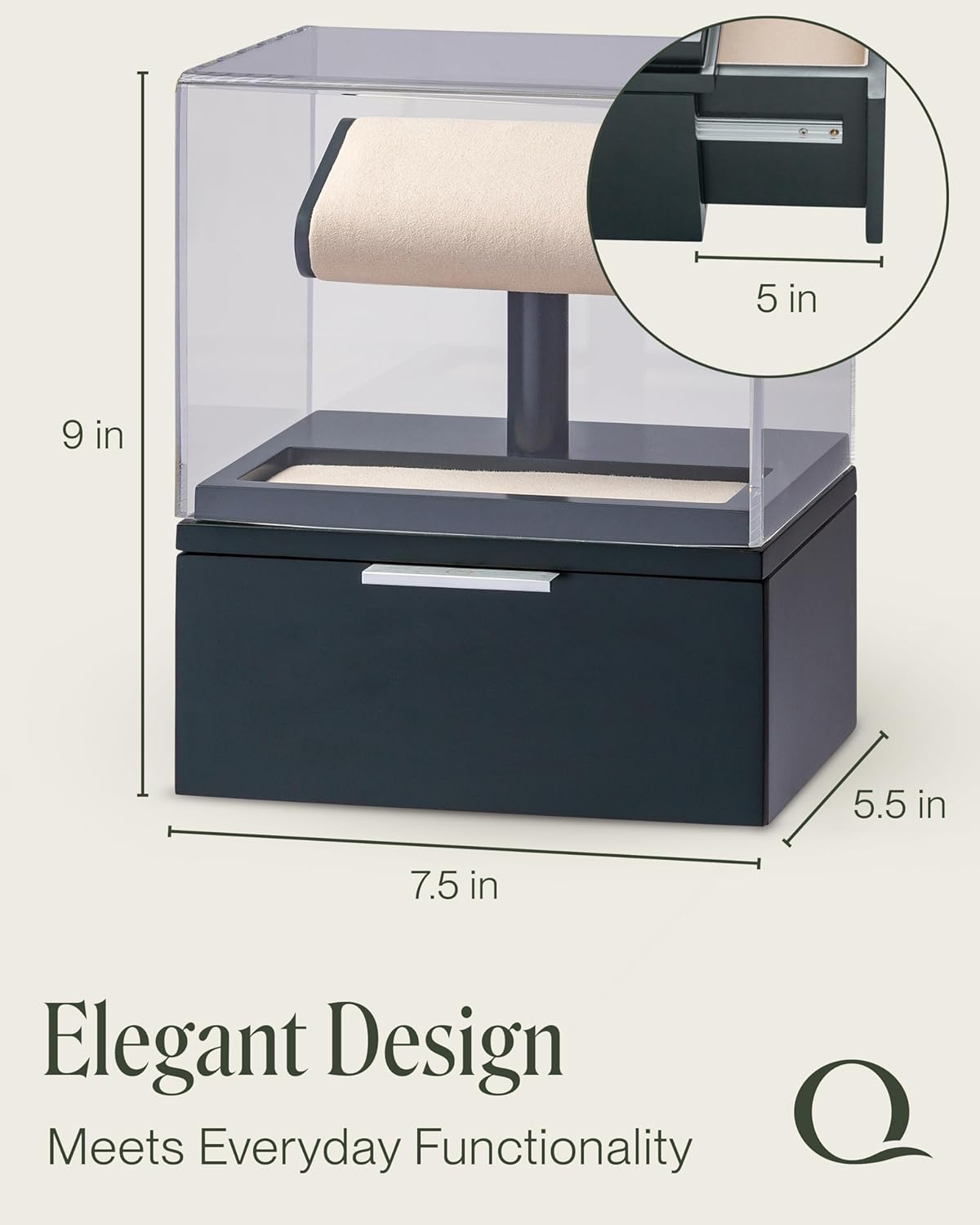QWATCH Watch Stand Display Case - Acrylic Watch Box for 2 or 4 Watches with Jewelry Valet Tray and Drawer