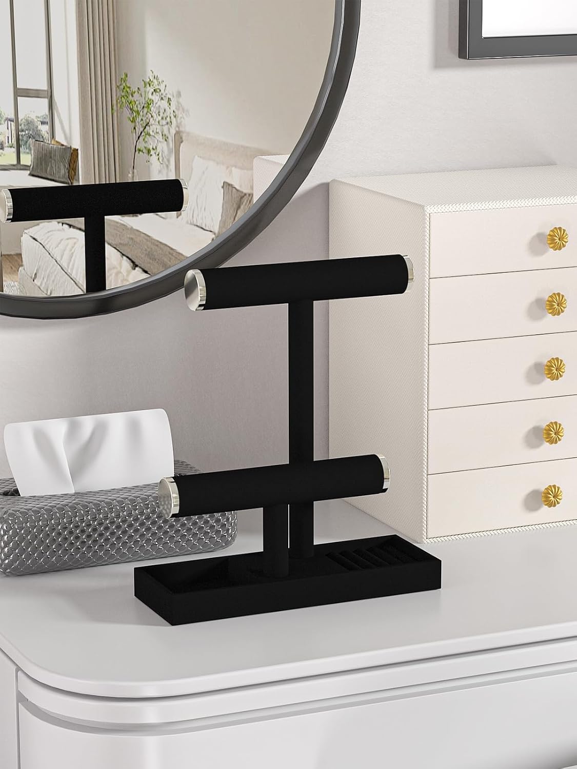 Bracelet and Necklace Holder,Velvet Jewelry Necklace Display Organizer Stand,bracelet Holder for Selling,Bracelet and Necklace Storage Tree (Style 2(Black+ Metal lid))