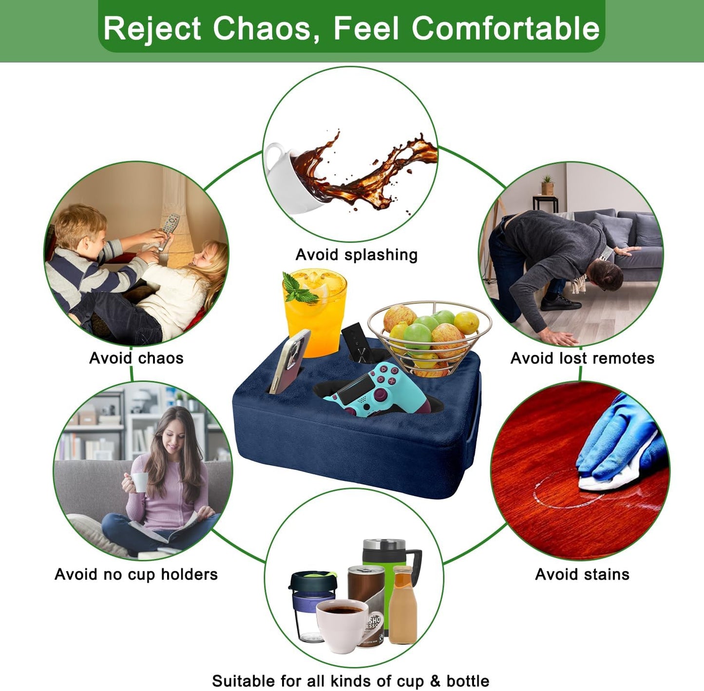 Couch Bed Cup Holder Pillow, Nisdoing 5 Hole Couch Drink Holder! Keep Drinks Hand Side and KeepTemp, Prevent Spills and Use Anywhere. Cup Holder for Couch, Bed,Camping,RV,Car,Beach. Navy Blue