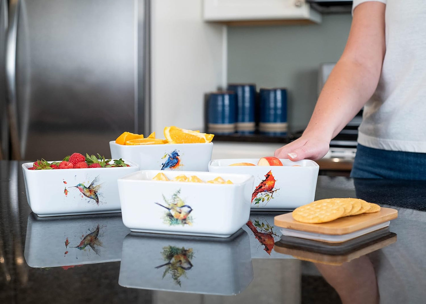 Nat & Jules Dean Crouser Ceramic Stoneware 1/2 Pound, 2 Sticks Butter Dish Airtight Bamboo Lid, Kitchen Accessory, Container Holder, Refrigerator Storage, Countertop Organization, Watercolor Cardinal
