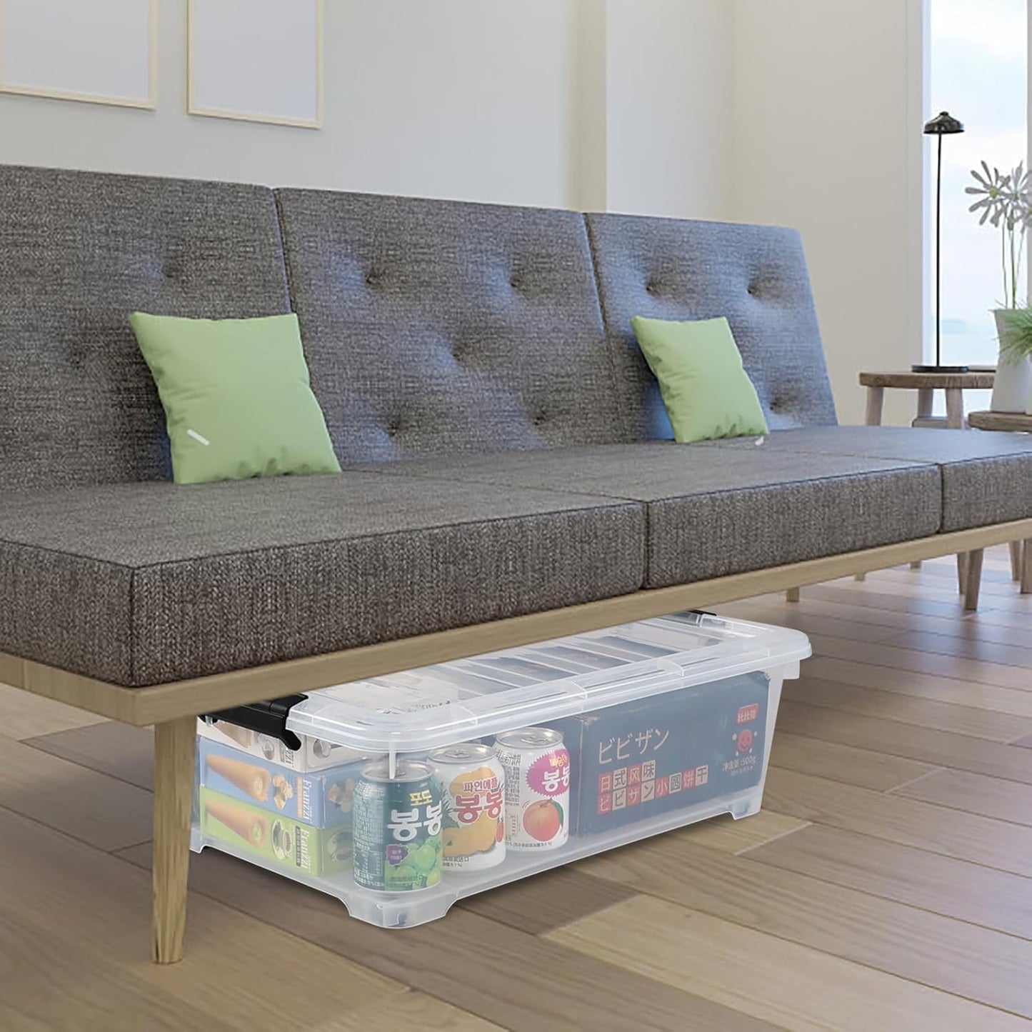 Saedy 4 Pack 25 L Under Bed Storage Box on Wheels, Plastic Lidded Storage Container Bins, F