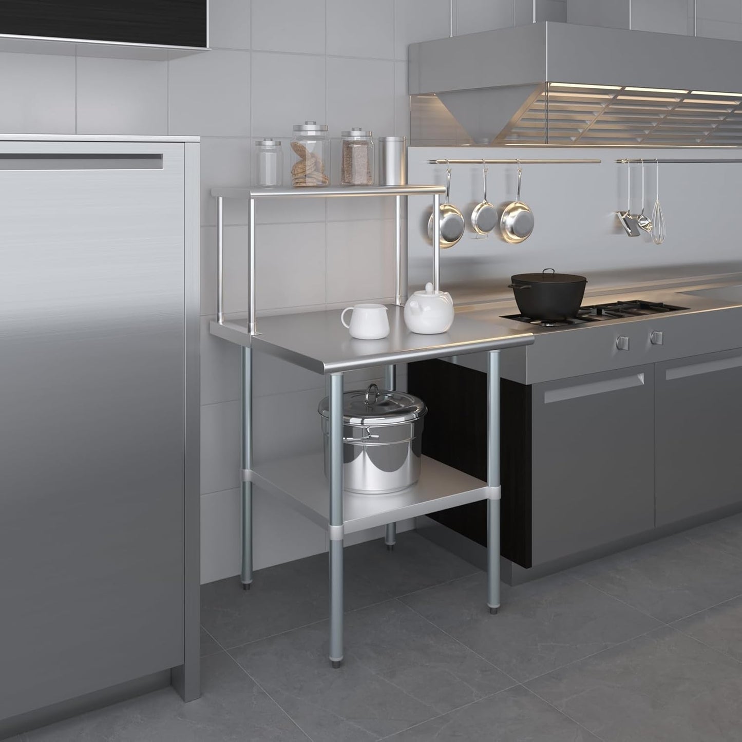 Stainless Steel Work Table with Wide Single Tier Overshelf | Metal Kitchen Prep Table & Shelving Combo (30" x 30" Work Table + 12" Overshelf)
