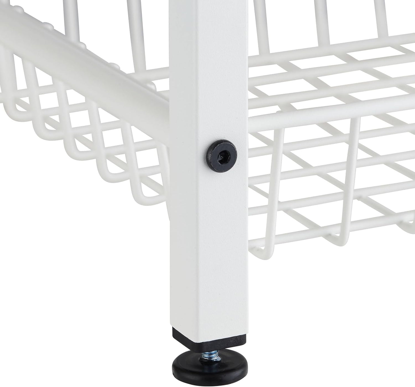 TRINITY 4-Tier Freestanding Metal Shelving Rack with Wire Baskets, Wood Top, and Adjustable Feet, 12"x12"x30", White + Gray-Wash Top
