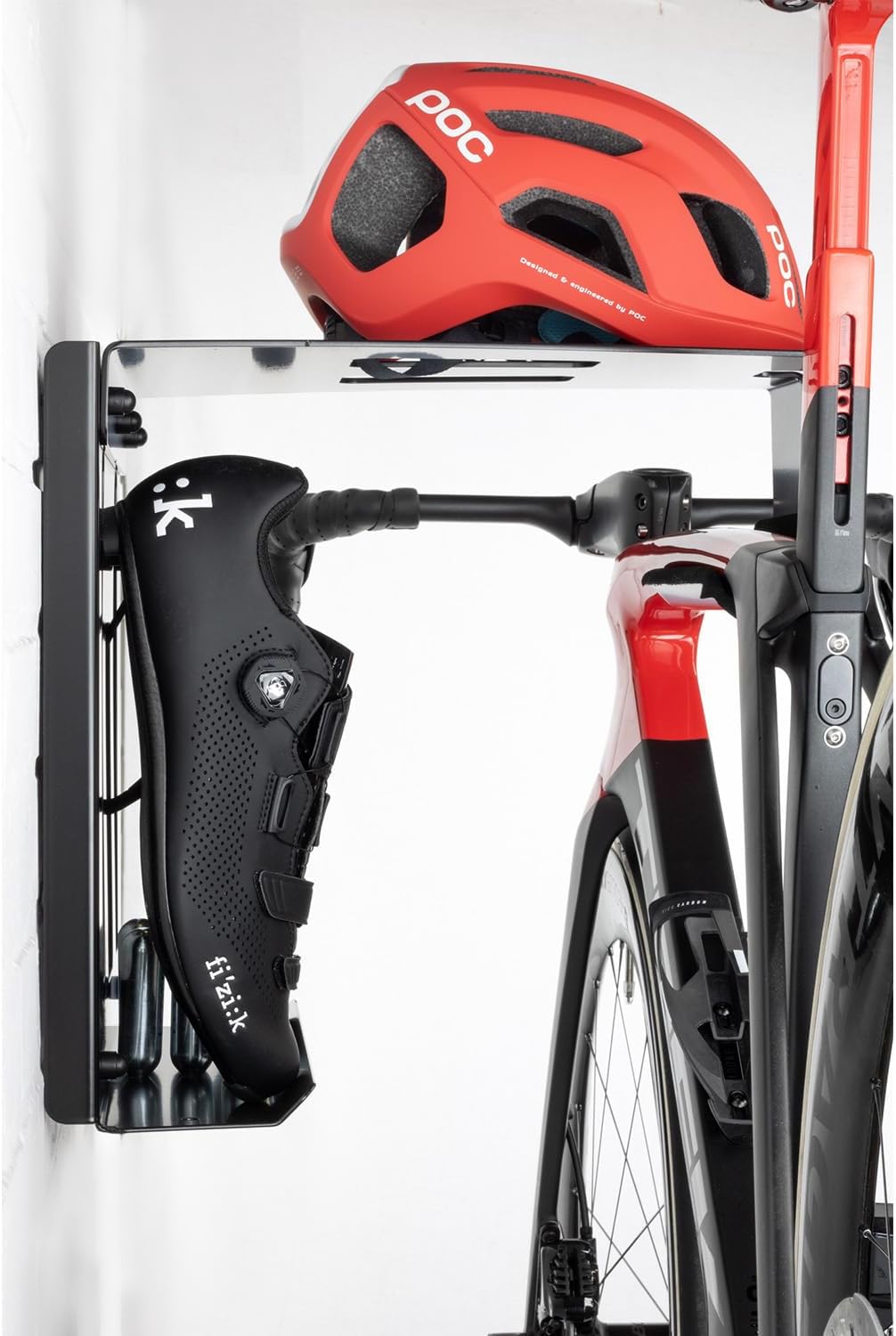 Stasdock Wall Bike Rack | Bike Storage Wall Mount System | For Race Bicycles (Happy Black) and Mountain Bikes | Bike Shelf | Indoor bike wall bracket | Store your helmet and shoes | Home and Garage