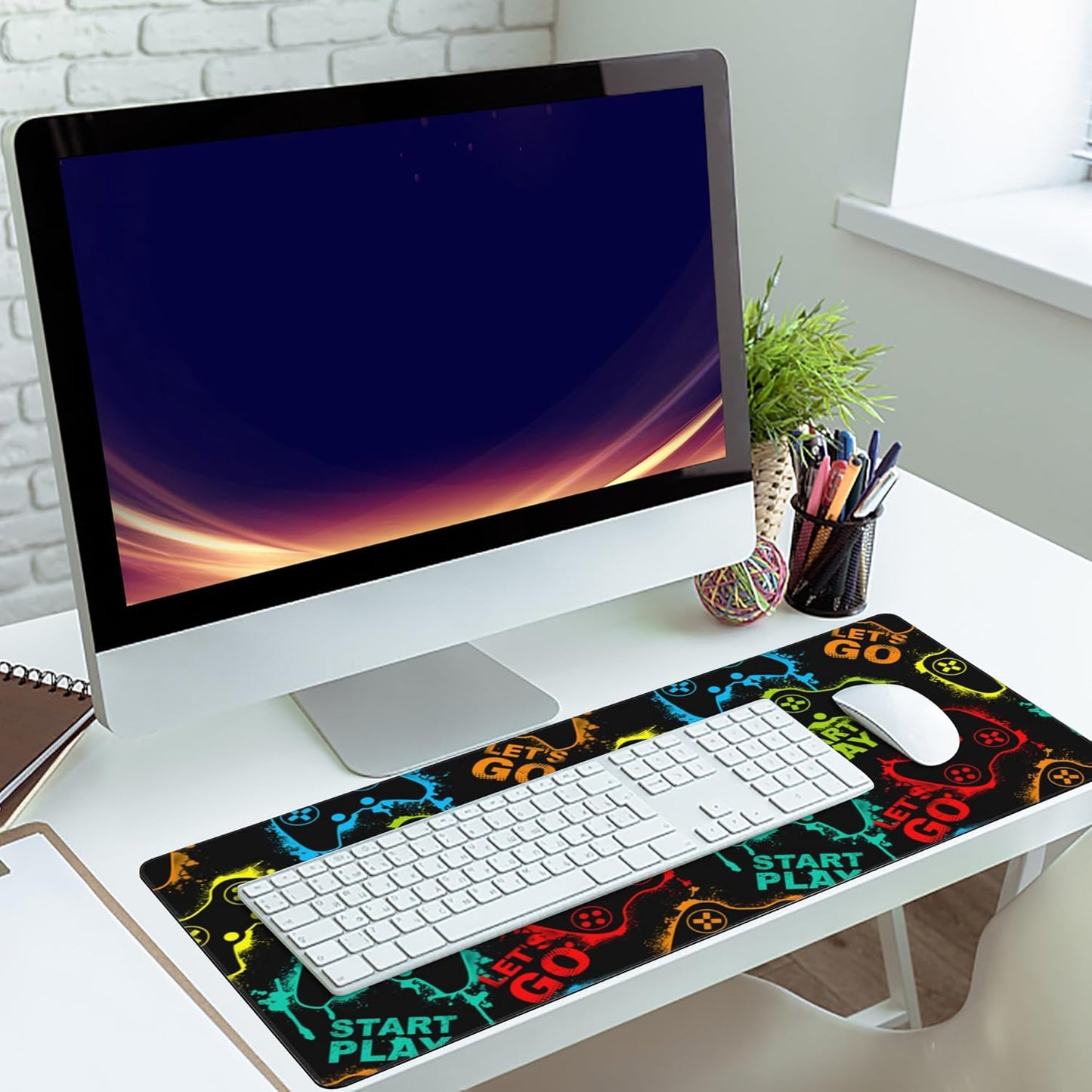Desk Mat,Colourful Joystick Game Gaming Mouse Pad,XXL Extended Mouse Pad Mat for Office,Computer,Keyboard with Non-Slip Base Stitched Eges Mousepad 35.4x15.75 inch