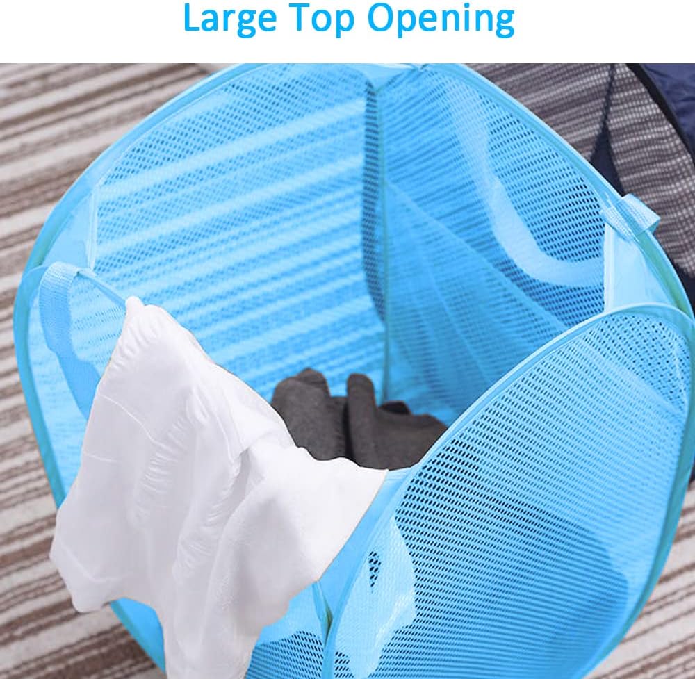 Larpur Pop up Laundry Hamper, Collapsible Laundry Basket, Portable Mesh Clothes Hamper for Kids Room, College Dorm, Bathroom, Foldable Hamper with Carry Handles, Sky Blue