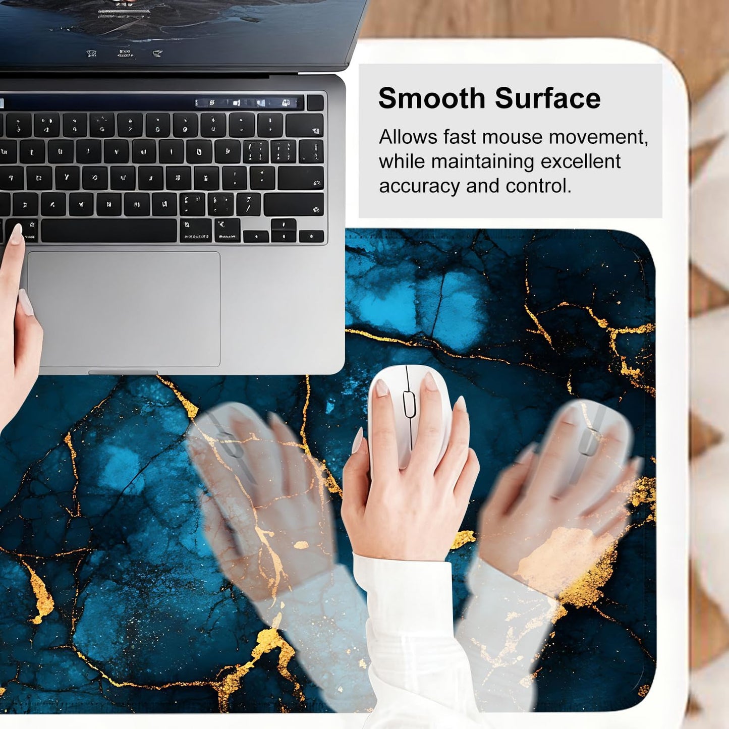 Blue Marble Gold Vein Mouse Pad – Large Extended Desk Mat 31.5 x 11.8 in– Elegant Navy Ink Texture with Metallic Cracks, Keyboard & Mouse Pad for Office & Gaming