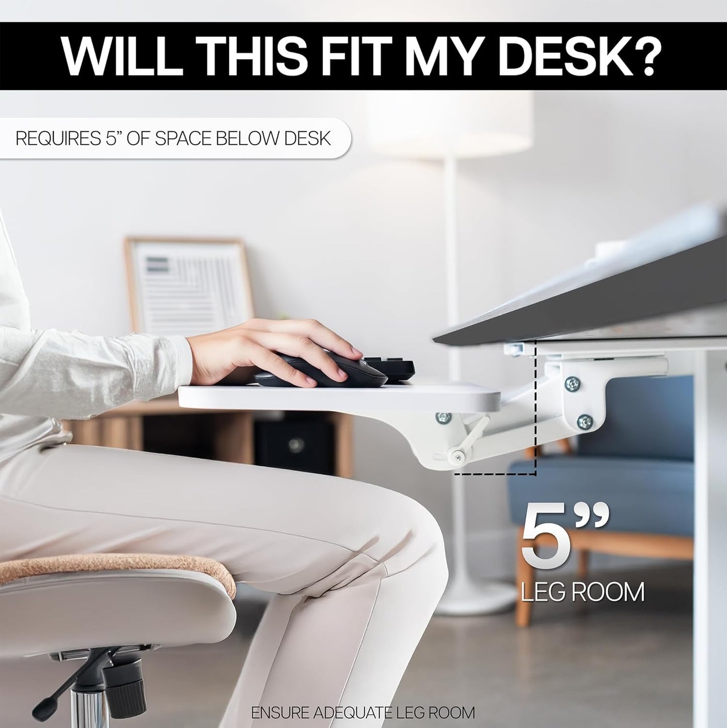 VIVO Adjustable 25 x 10 inch Computer Keyboard and Mouse Platform Tray Ergonomic Under Table Desk Mount Drawer Underdesk Shelf, White, MOUNT-KB03W