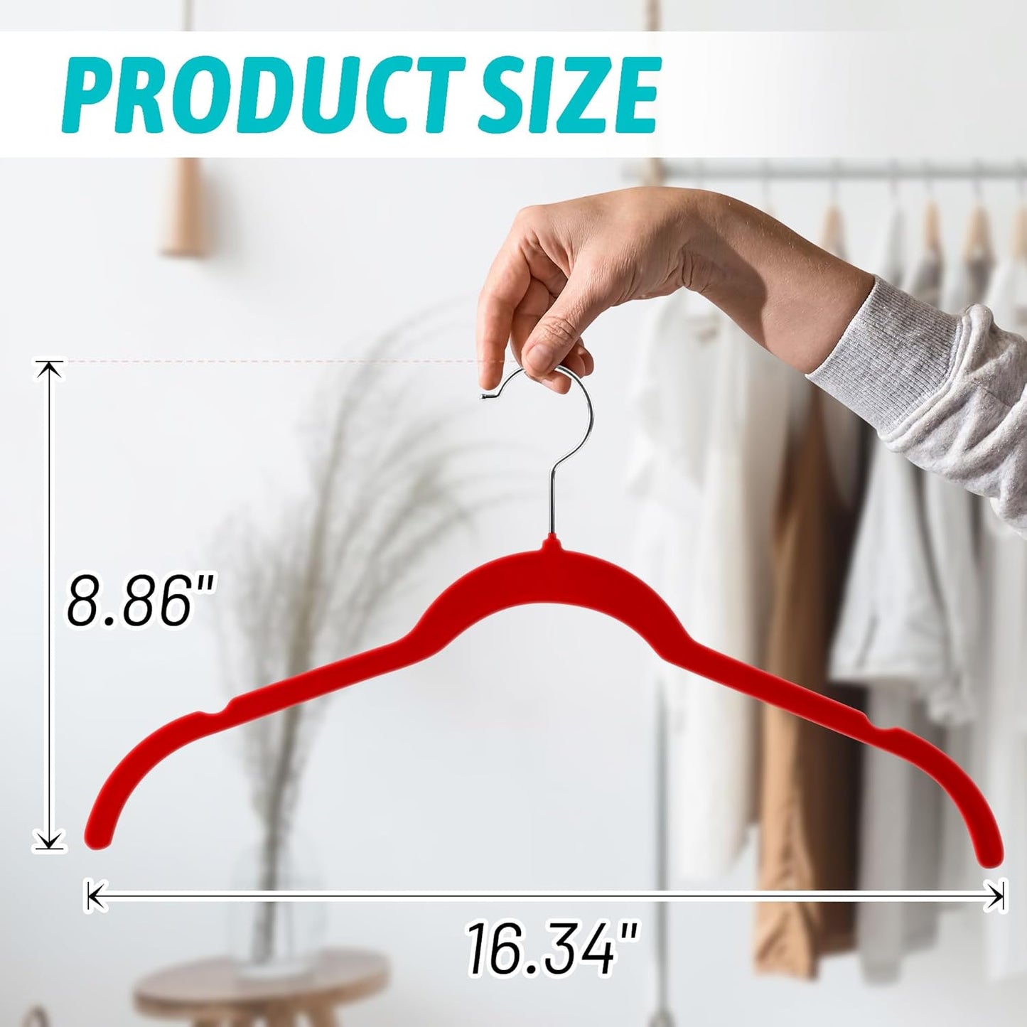 Velvet Hangers 50 Pack ā Slim Non-Slip Flocked Hangers with 360° Swivel Hook, Space-Saving Closet Organizer for Dresses, Blouses, Coats(Red)