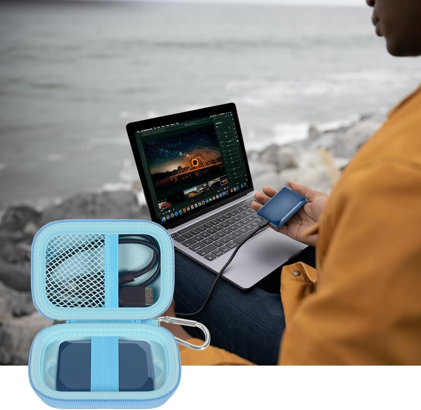 Carrying Case Compatible with Crucial X10/ X9 Pro 4TB/ 2TB/ 1TB Portable SSD, External Solid State Drive Hard Storage Holder Bag Fits for USB-C Cable (Box Only) (Blue)