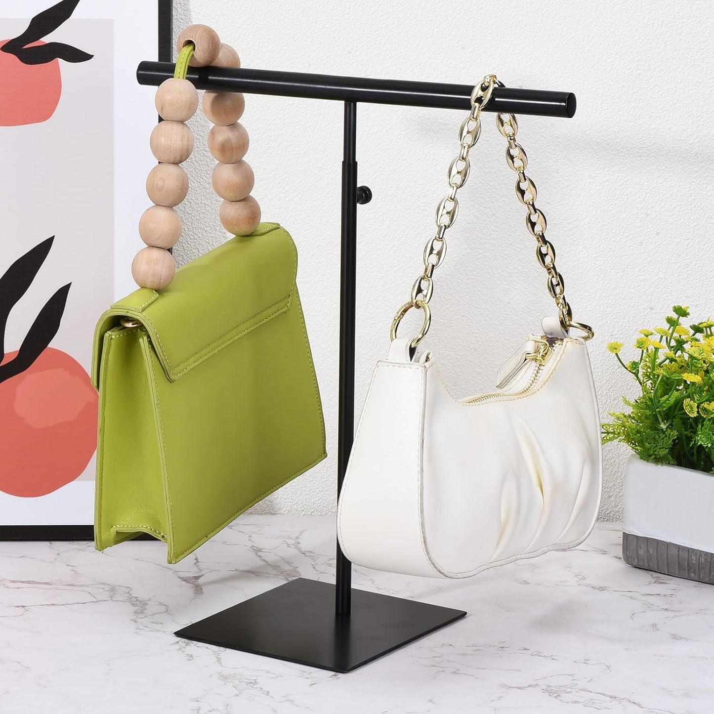 uxcell Necklace Display Stand Adjustable Height Jewelry Rack T Bar Tabletop Purse Holder for Home Boutique Store - Black