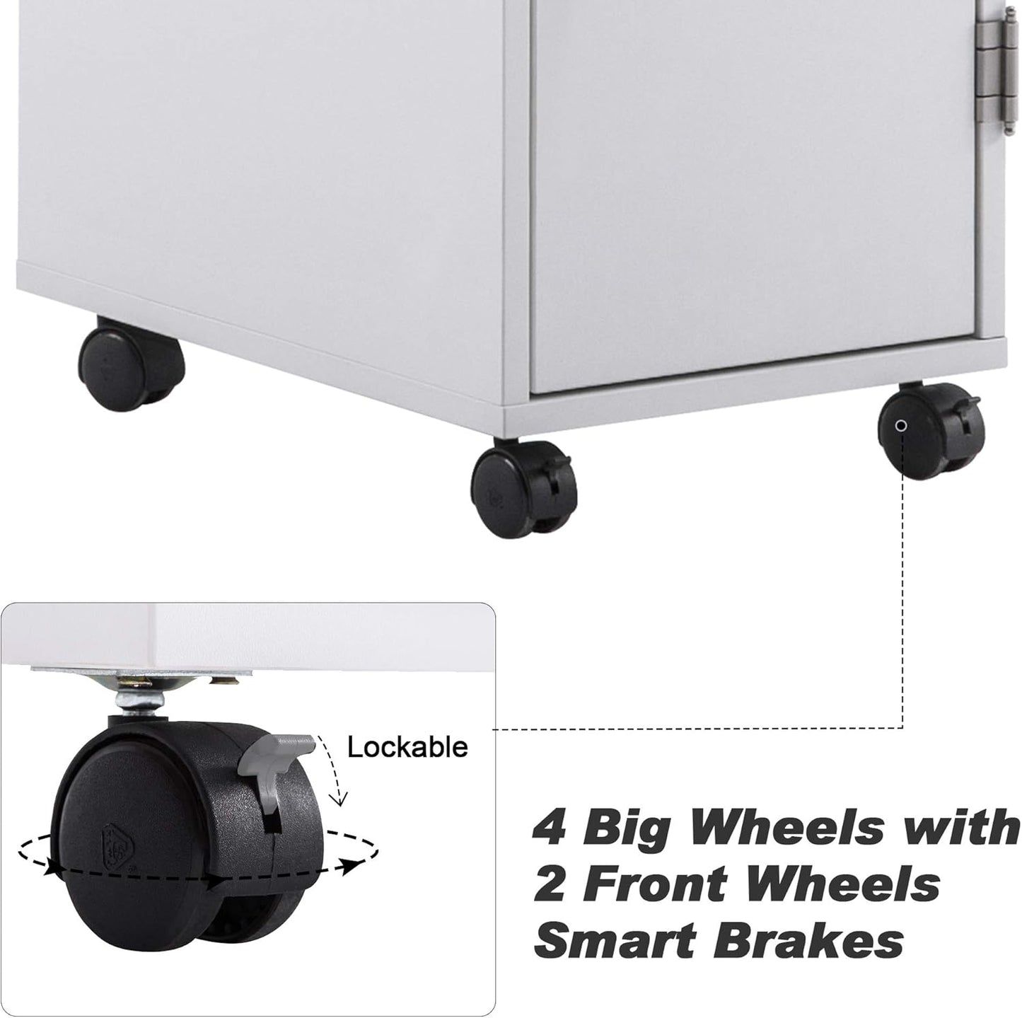 BarberPub Beauty Salon Trolley Storage Cart Hair Dryer Holder Stylist Equipment with Lockable Rolling Wheels, Drawer (White)