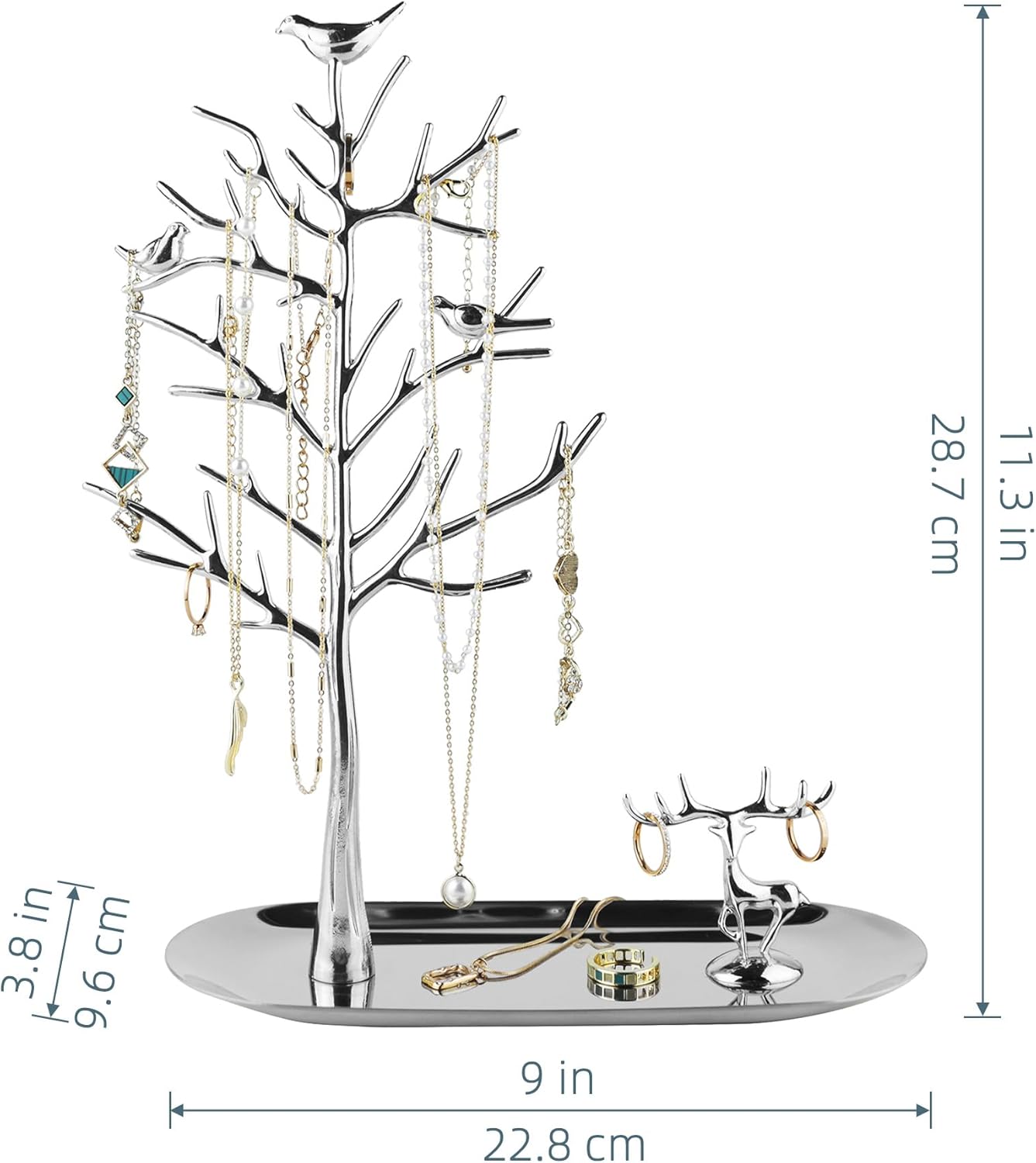 MORE&LESS Tree and Deer Jewelry Rack,for Ring Earrings Necklace Bracelet,Suitable for living rooms, bathrooms,offices,etc.