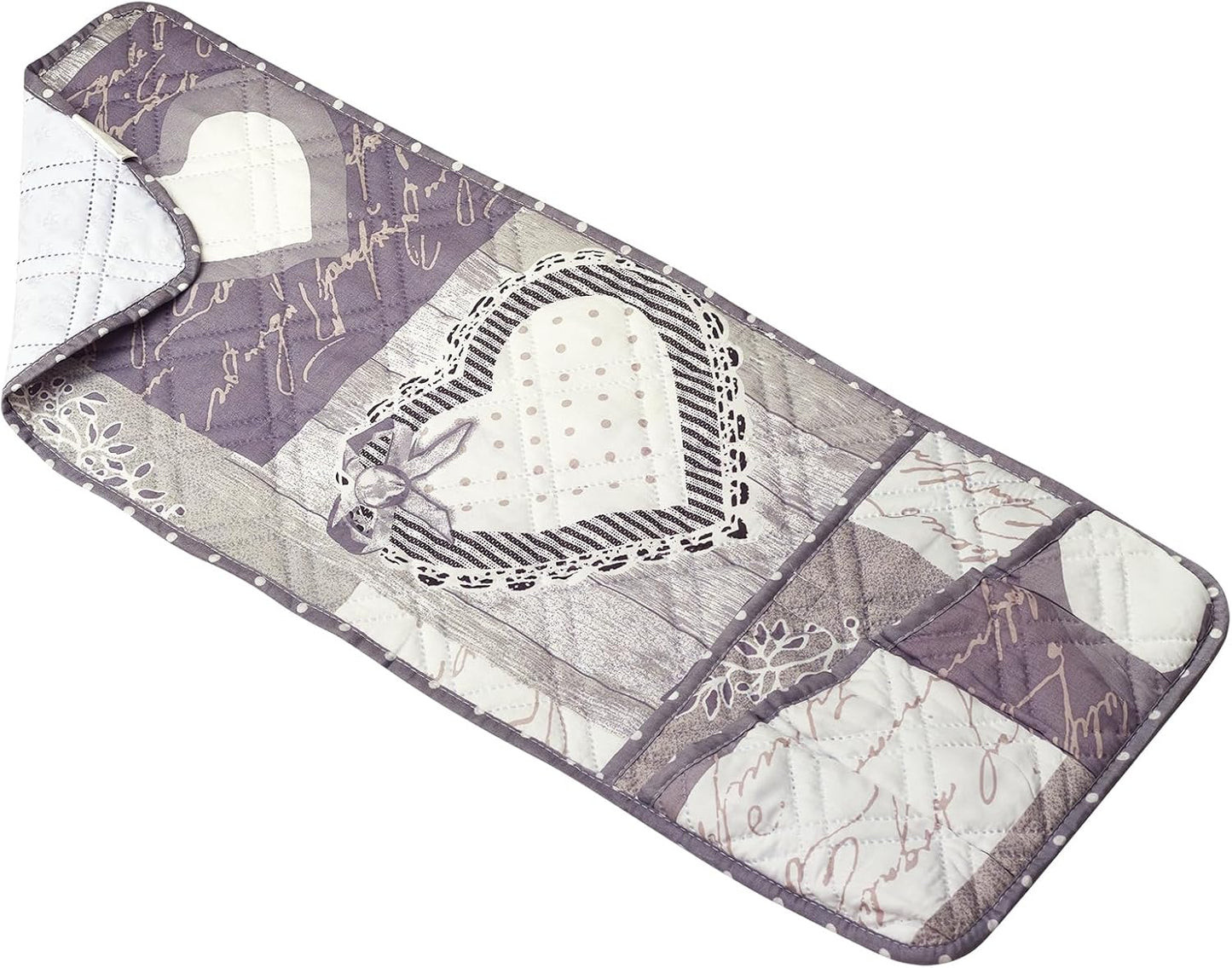 Brilliant Sunshine Grey Heart Love Patchwork Couch Armrest 5 Pockets Organizer, Slip Resistant Armchair Caddy, Washable Remote Controls Holder, Storage for Magazine, Tablet, Phone, 35×13", Grey White