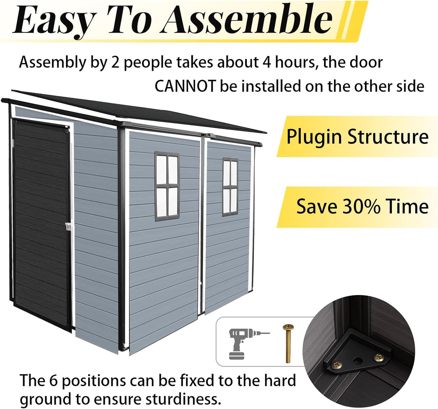 8x4ft Lean to Shed, Resin Outdoor Storage Shed with Floor and 2 Windows, Plastic Sheds & Outdoor Storage Clearance for Patio Furniture, Garden Tools Bike Accessories, Beach Chairs, Black+Grey