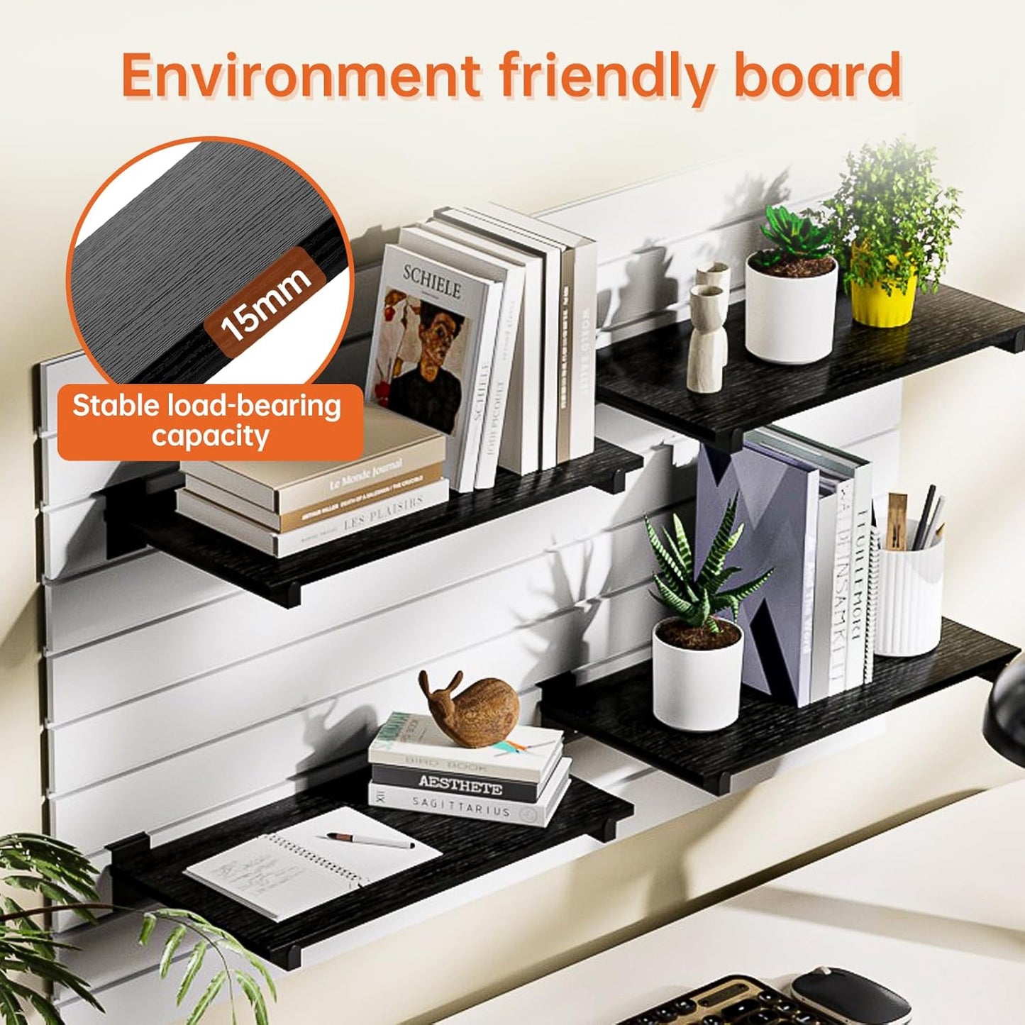 Wood Slatwall Shelves, Slat Wall Shelf Slatwall Acccessory for Garage, Home Improvement, Retail Display (4, 16''x8'')