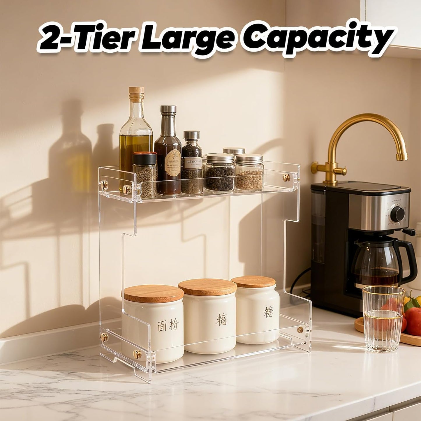 Clear Bathroom Countertop Organizers and Storage,2 Tier Acrylic Cosmetics Stand Vanity Storage Organizer,Large Capacity Corner Shelf for Bathroom,Dresser,Kitchen 11.4" L x 8.3" W x 10.2" H
