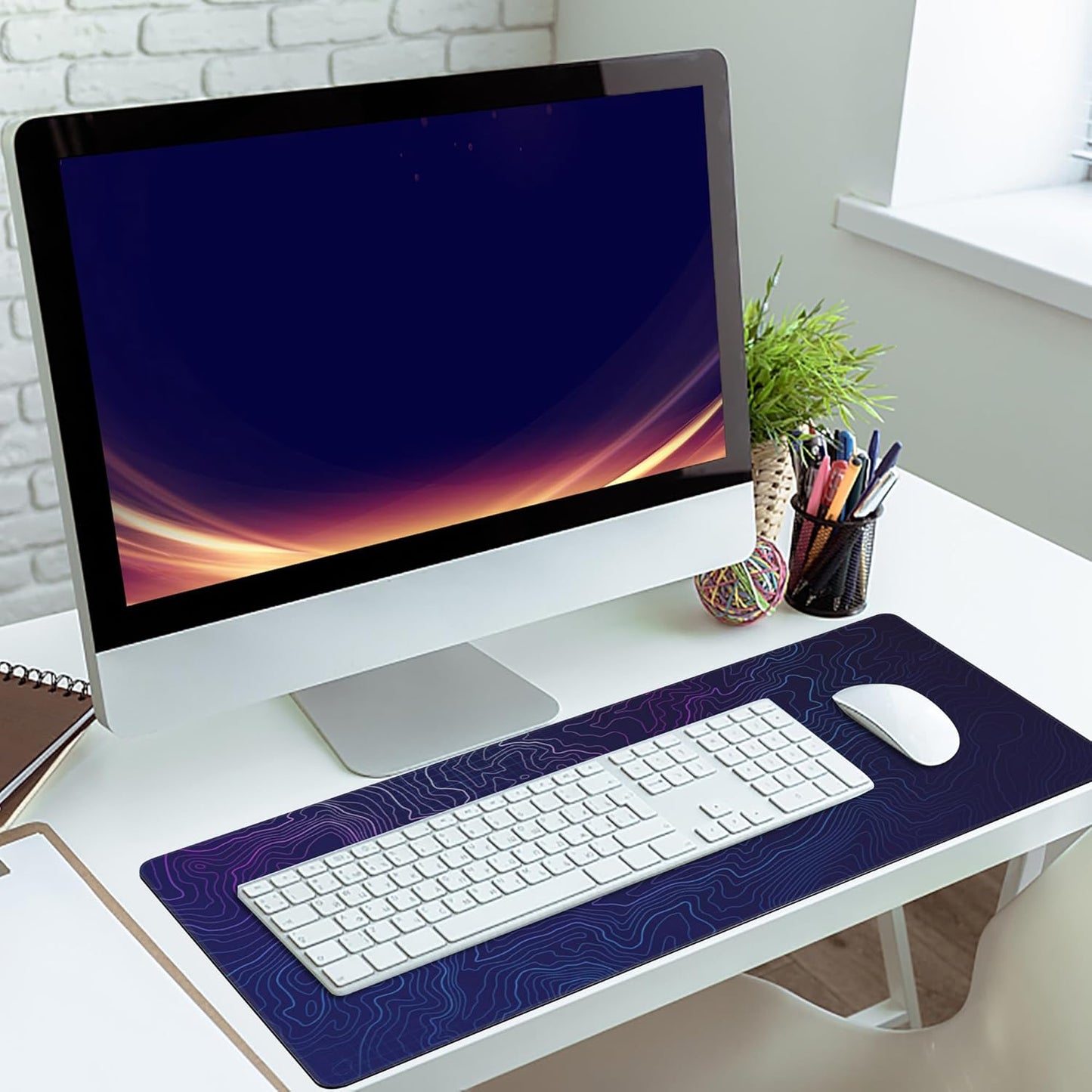 Gaming Mouse Mat Abstract Topography Large Mouse Pad Extended Mouse Pad Desk Mat Non-Slip Rubber Base Mice Pad Desk Pad for Office Game Home 35.4x15.75 in