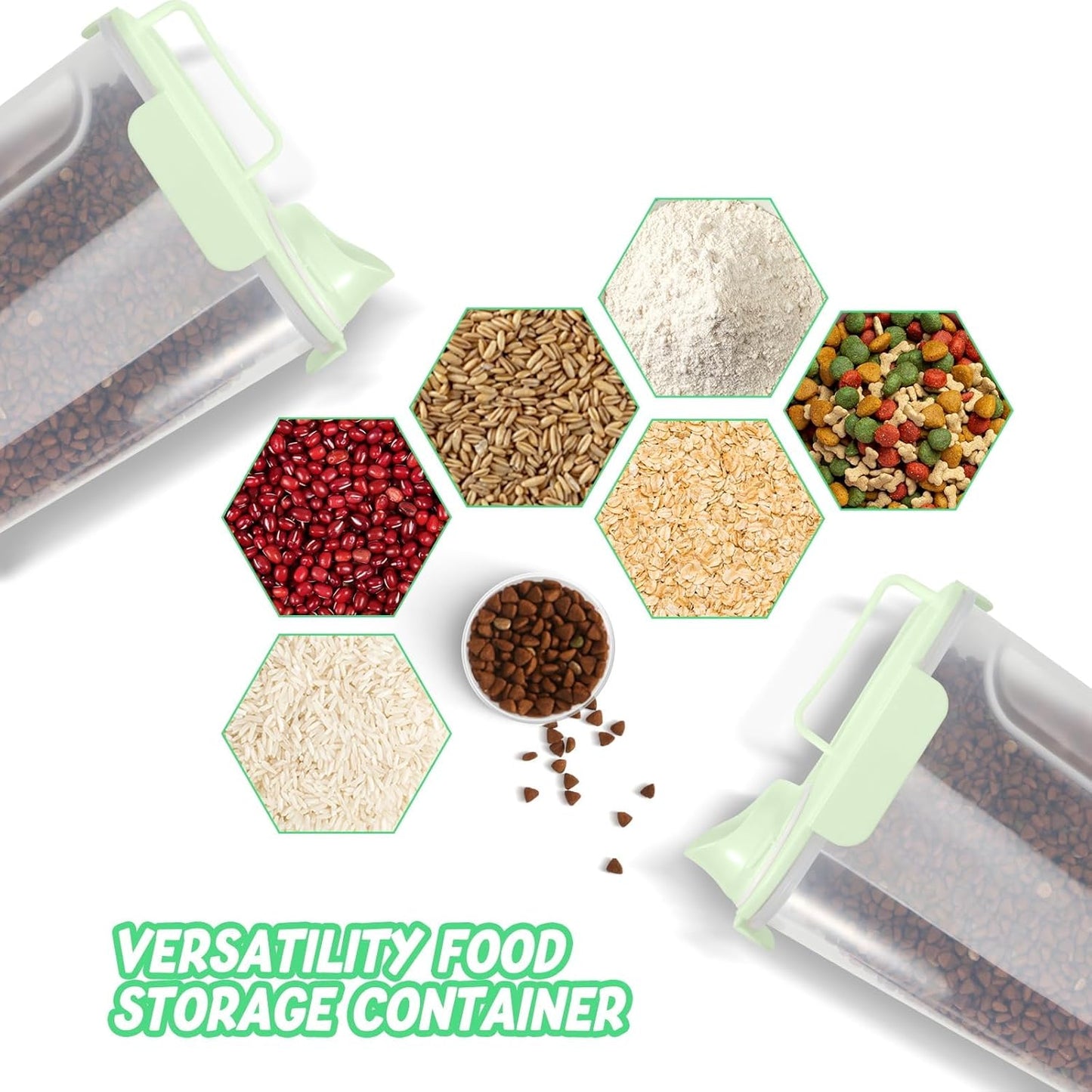 5-7Lbs Dog Cat Food Storage Container with Upgraded Large Nozzle BPA-free, 4 Snap Seals Plastic Pet Food Storage Containers with Handles (Light Green, 5L-3pack)