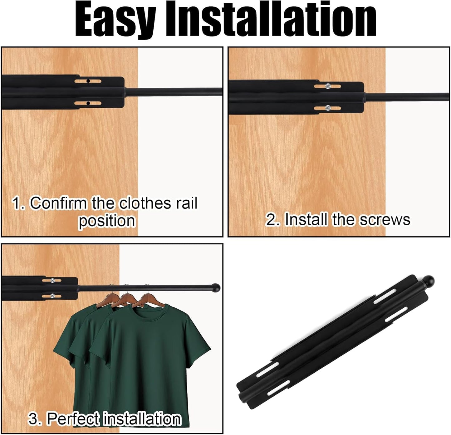 Valet Rod for Closet, Carbon Steel Extending Closet Valet Rod with 4 Hooks & Installation Hardware Heavy Duty Pull Out Hanger Bar Rack Accessories for Hanging Clothes Bathroom Laundry (Black)