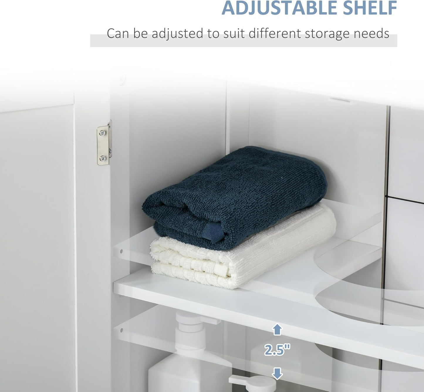 kleankin 23.5" Pedestal Sink Storage Cabinet, Freestanding Bathroom Under Sink Cabinet with U-Shape Cut-Out and Adjustable Shelf, White