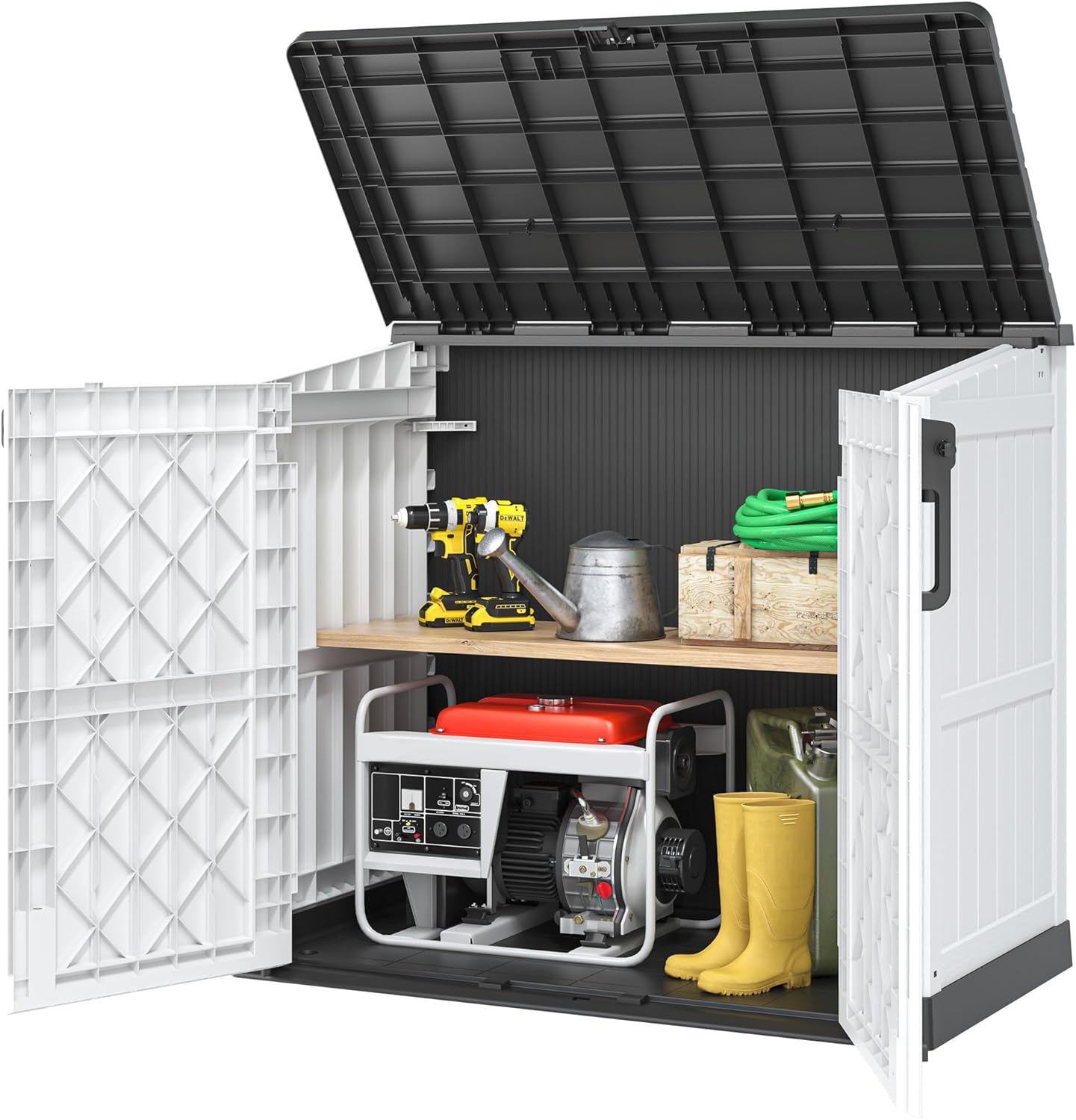 36 Cu Ft Resin Outdoor Storage Shed, Weatherproof Horizontal Outdoor Storage Cabinet with Dual Lock Door for Backyard, Patio, Garage, Garden(White)