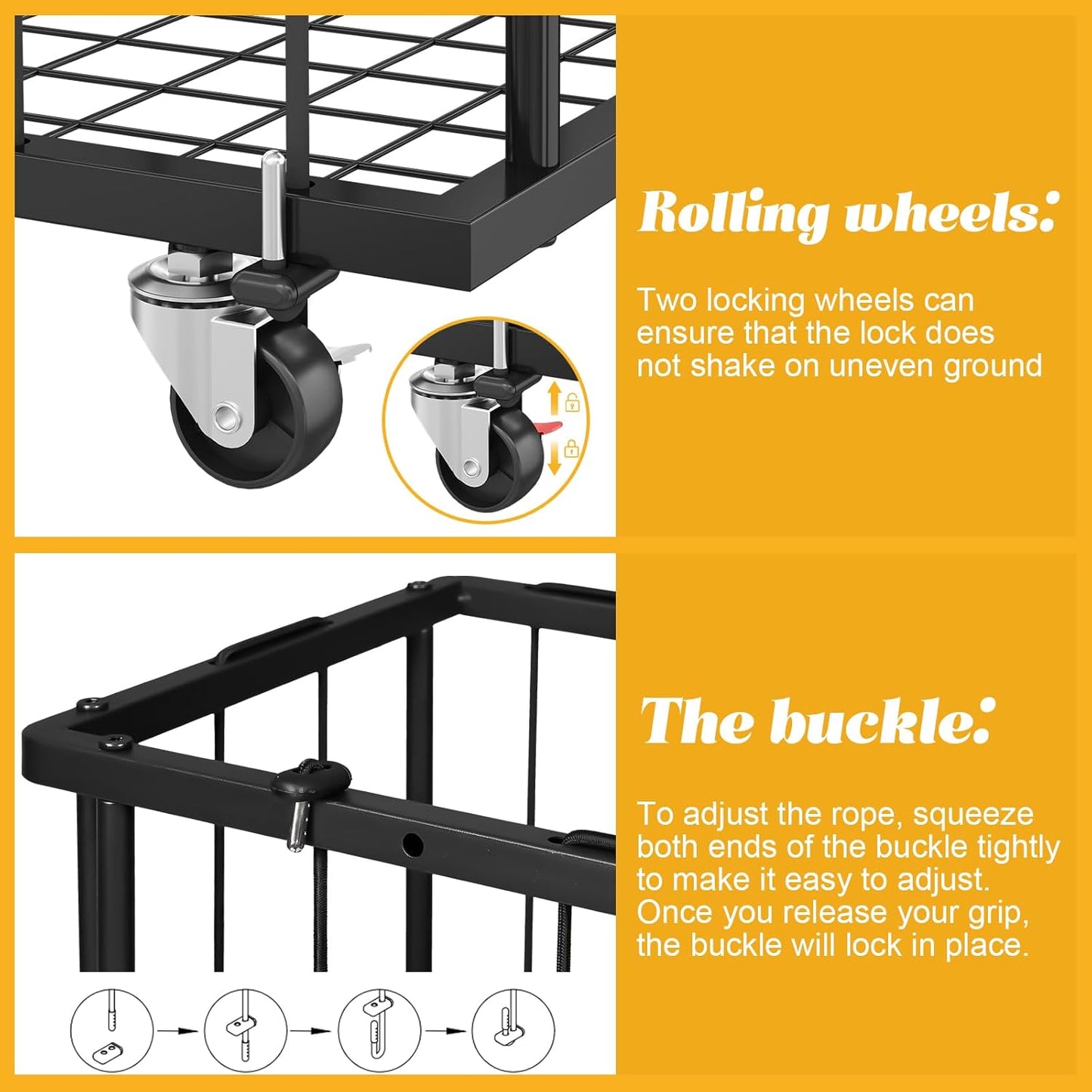 Large Garage Ball Storage, Rolling Floor Sports Equipment Organizer: Freestanding Ball Rack with Elastic Ropeβ, Ball Holder for Basketball, Soccer, Football, Volleyball, Garage, Gym, Black