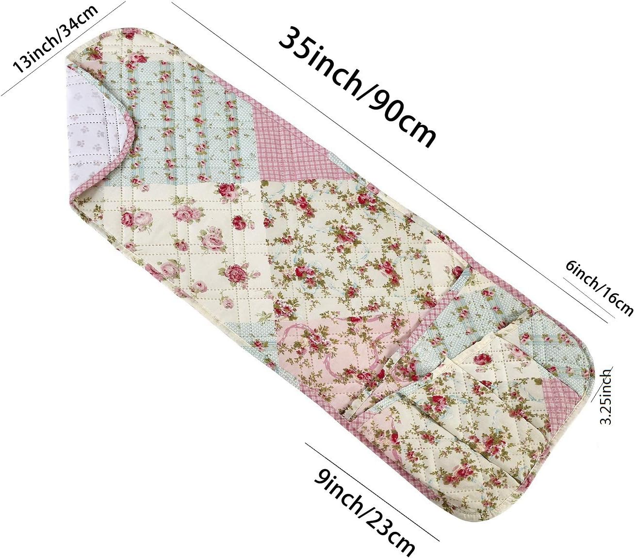 Brilliant Sunshine Pink and Green Rose Patchwork Sofa Armrest 5 Pockets Organizer, Slip Resistant Armchair Caddy, Washable Remote Controls Holder, Storage for Magazine, Tablet, 35×13", Pink Green