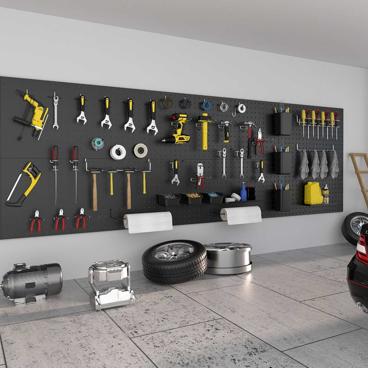 Metal Peg Board Kit with 1/4" Pegboard Accessories, 6 Pack 12"X24" Pegboard and 264PCS Extra Thick Pegboard Accessories,Wall Organizer Peg Board Panels Tool Organizer Storage System (Black)