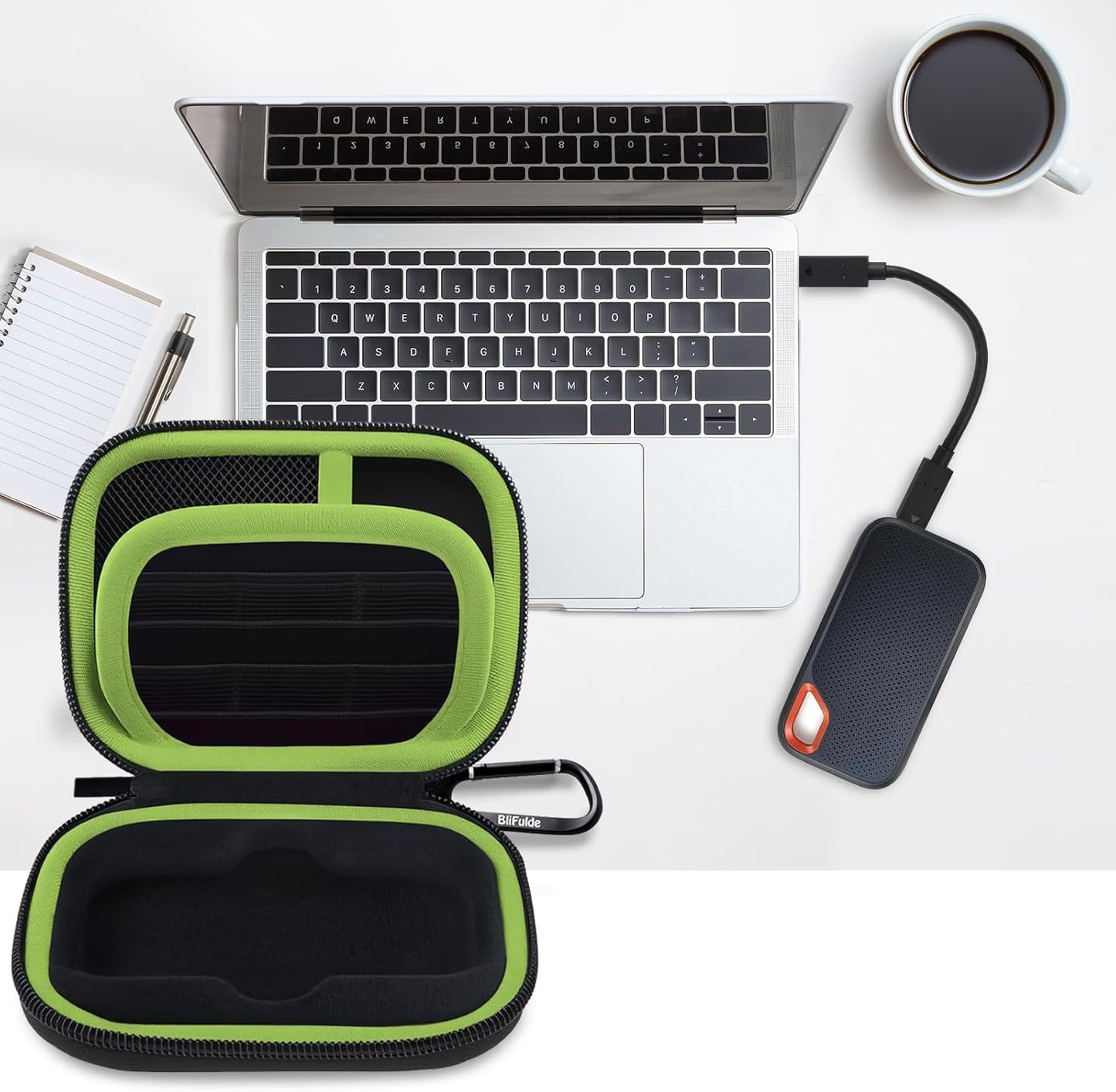 Hard Case for SanDisk Extreme Portable SSD 500GB 1TB 2TB 4TB 8TB External Solid State Drive Case -Custom-Insert Shockproof Protective Storage Travel Bag for SSD SD Card Holder (Green)