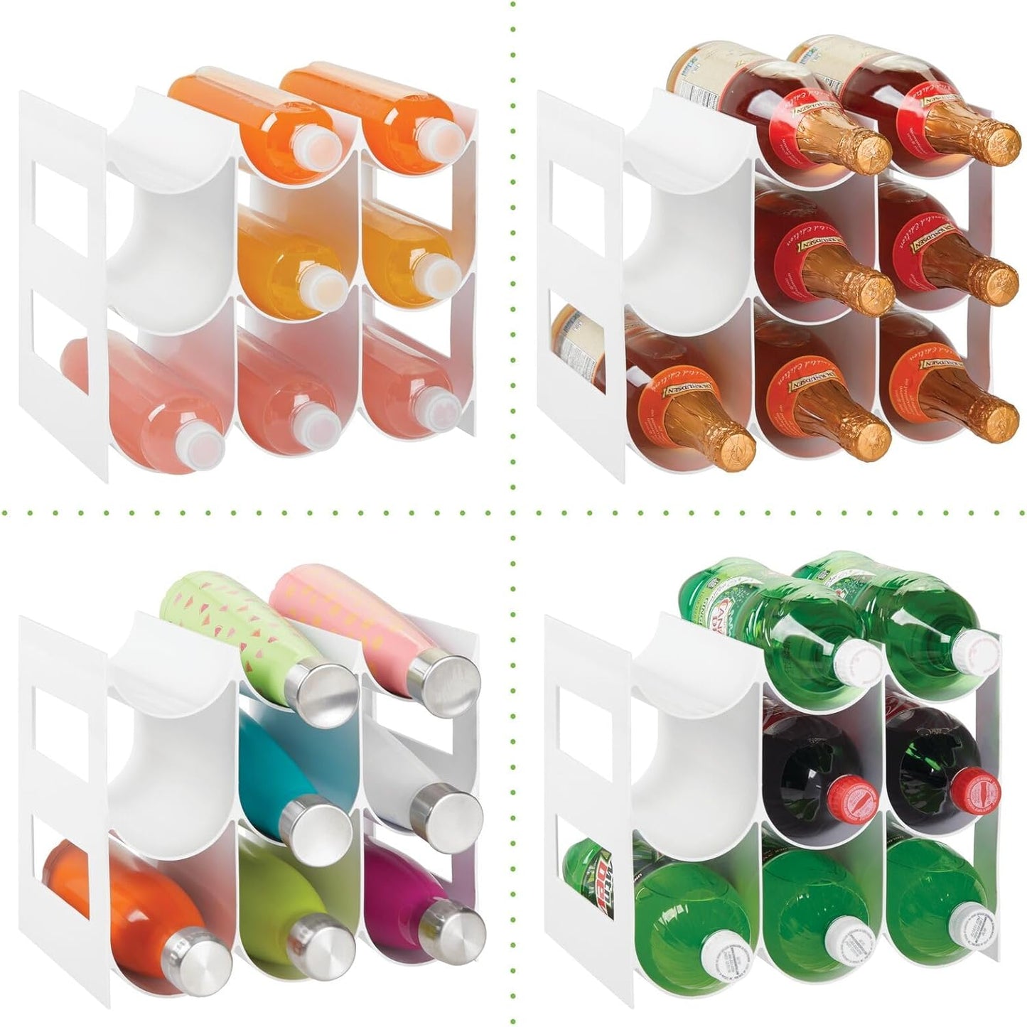 mDesign Plastic Free-Standing Water Bottle Organization/Wine Rack Storage Organizer for Kitchen Countertops, Cabinet, Bin, Pantry, Fridge, Refrigerator, 3 Tiers, 9 Bottles, Lumiere Collection - White