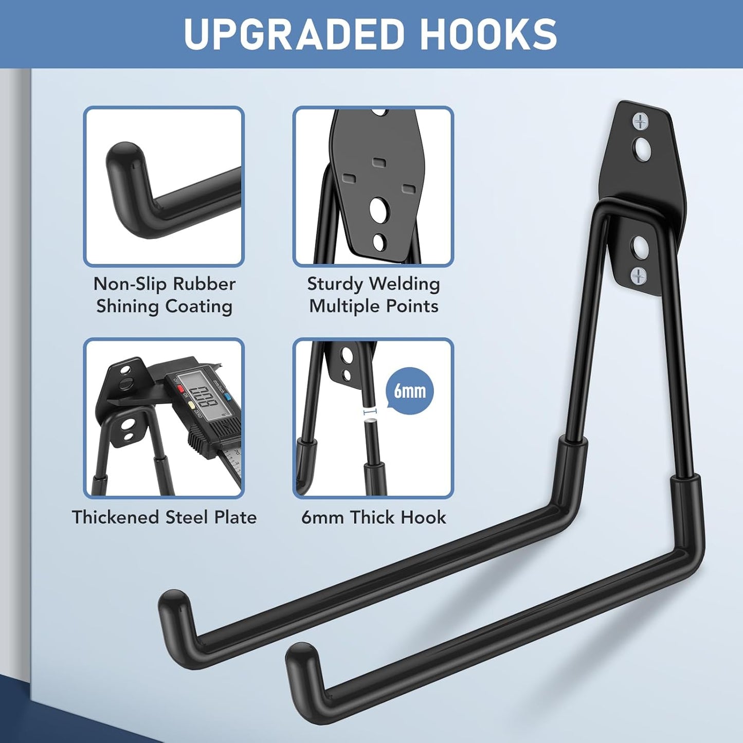 Garage Hooks with Anti-Slip Coating,Heavy Duty Wall Mount Storage Hooks for Hanging Bike,Hose,Ladder,Yard,Garden Tools (42 Pack Black)