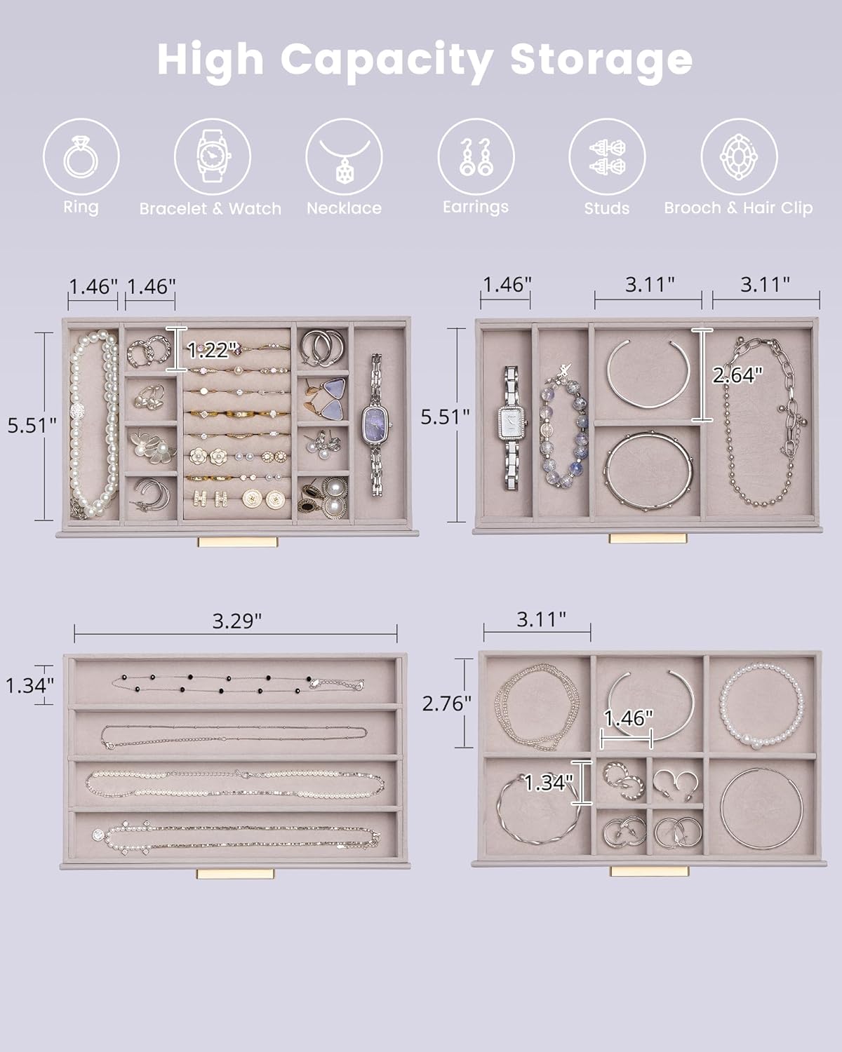 Lolalet Jewelry Box Organizer, 4-Layer Jewelry Organizers and Storage Case with Glass Lid, Ring Earring Bracelet Necklace Holder Organizer, Birthday Christmas Gifts for Women Girls -4Layer, HazePurple