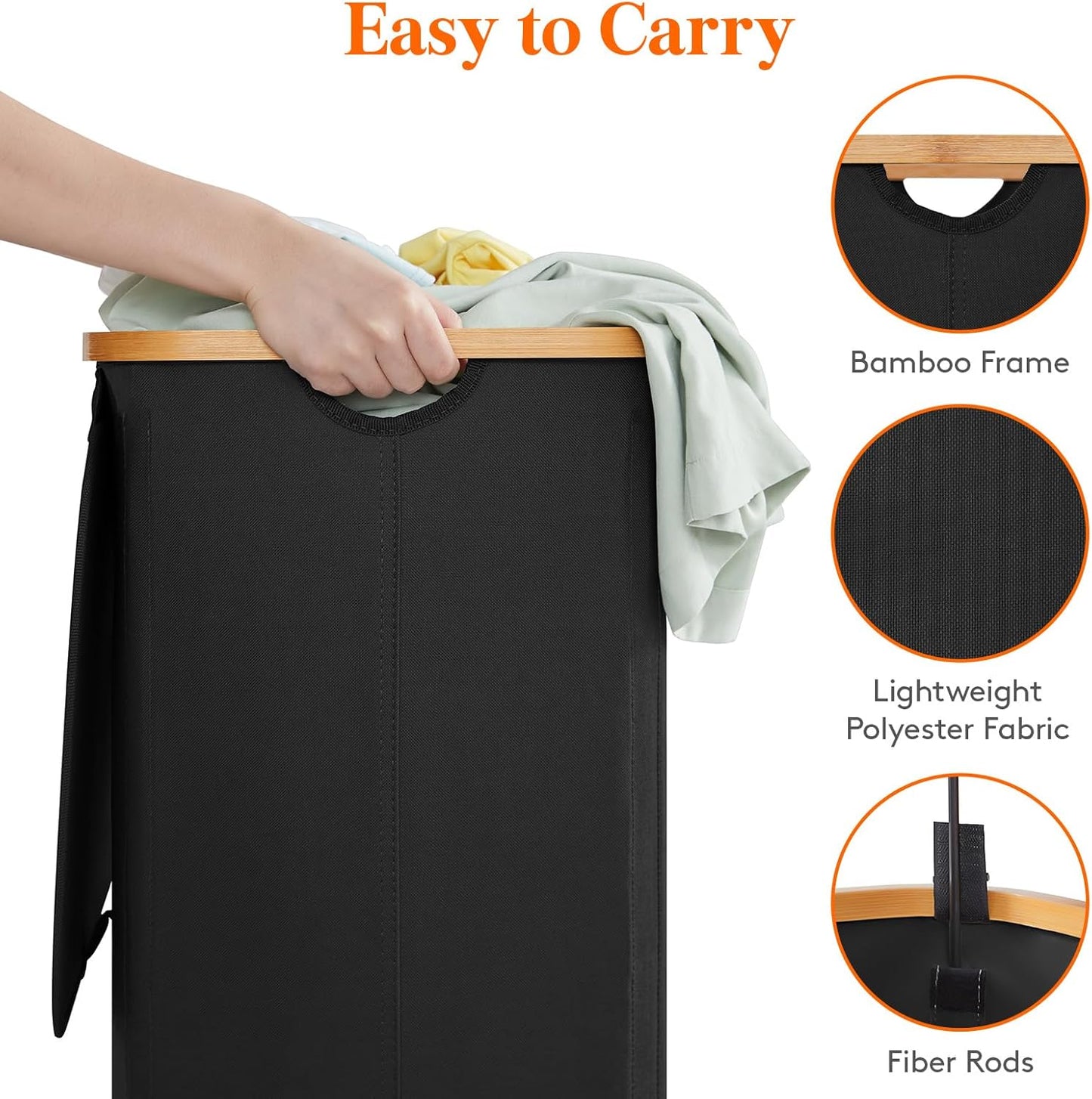 Lifewit 80L Laundry Basket with Lid, Clothes Hampers with Bamboo Handles and A Removable Laundry Bag, Large Foldable Hamper for Bedroom, Bathroom, Dorm, LaundryRoom, Black