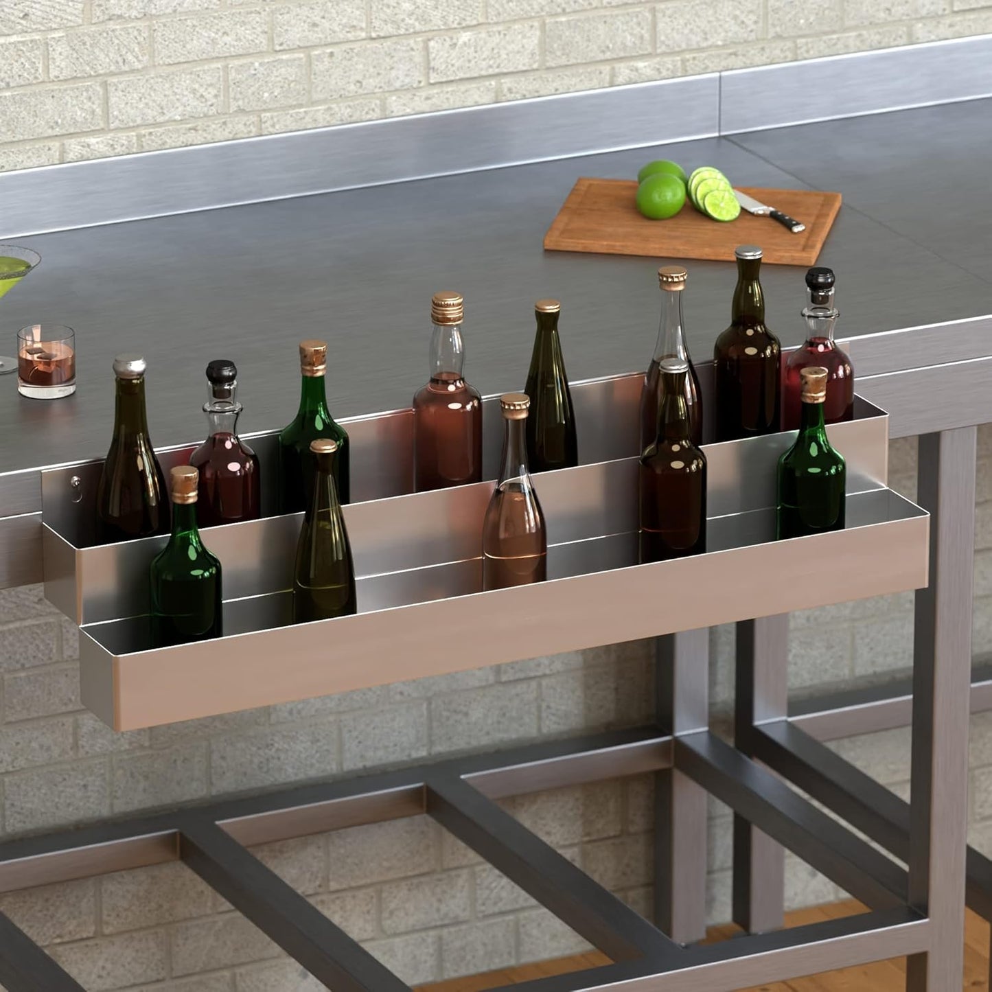 Stainless Steel Double Tier Speed Rail, Liquor Rack, Speed Rack, Bottle Holder - 42 Inch