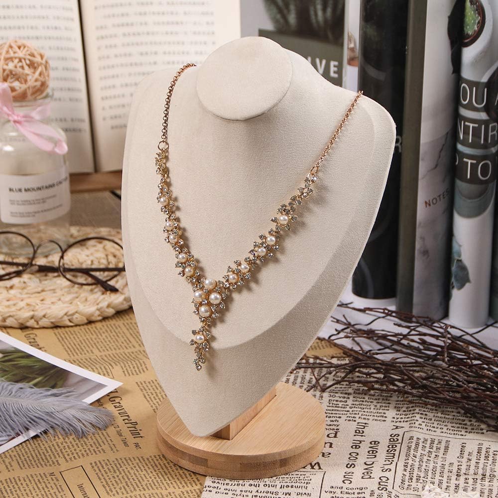 Coward Velvet Bust Necklace Display Stand For Show Bamboo Chain Jewelry Holder Organizer Model(beige velvet, 11.4")