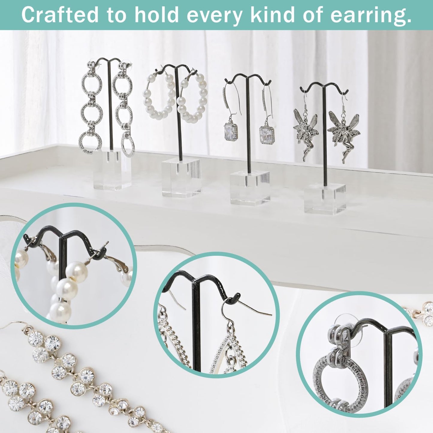 MOOCA Jewelry Display Set, Necklace Display Bust, Earring Organizer, Ring Holder Stand for Showcase and Store, Premium Fabric