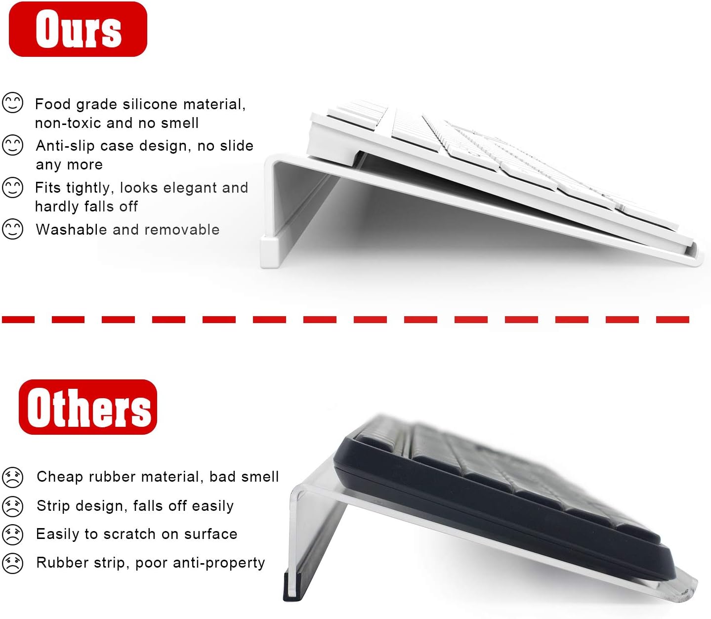 Acrylic Tilted Computer Keyboard Stand for Ergonomic Typing, Keyboard Tray Holder with Silicone Non-Slip Case, White