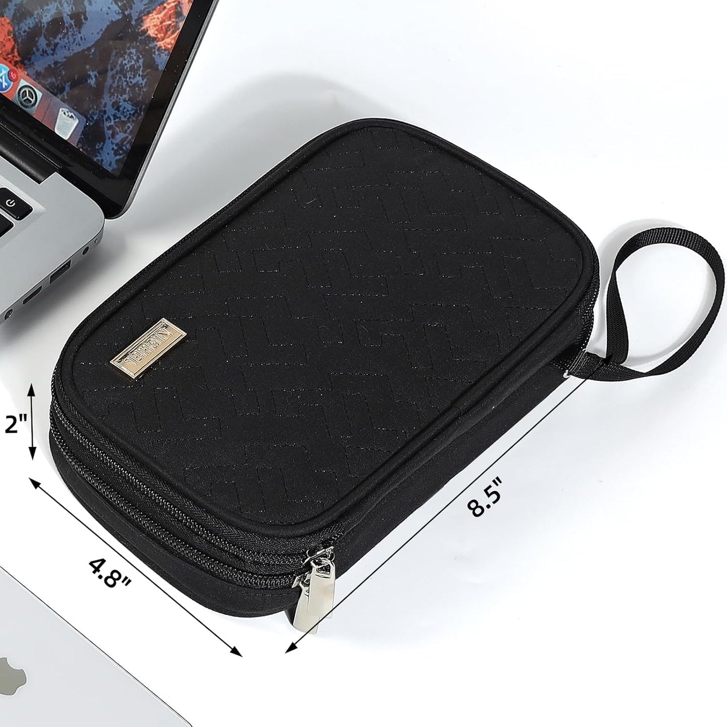 NISHEL Travel Cord Organizer Case, Double Layers Tech Electronic Bag, Essentials for Charger, Cable, Phone, Flash drive, Medium, Black